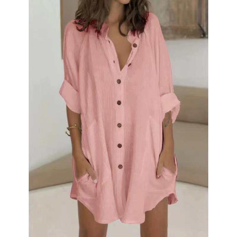 Summer Long Sleeve Women Elegant Loose Shirt Dress Fashion Plus Size Solid Color Office Casual Simple Pockets Blouse Solid Color Tops Women s Clothing 3XL рожевий
Summer Long Sleeve Women Elegant Loose Shirt Dress Fashion Plus Size Solid Color Office Casual Simple Pockets Blouse Solid Color Tops Women s Clothing 3XL рожевий