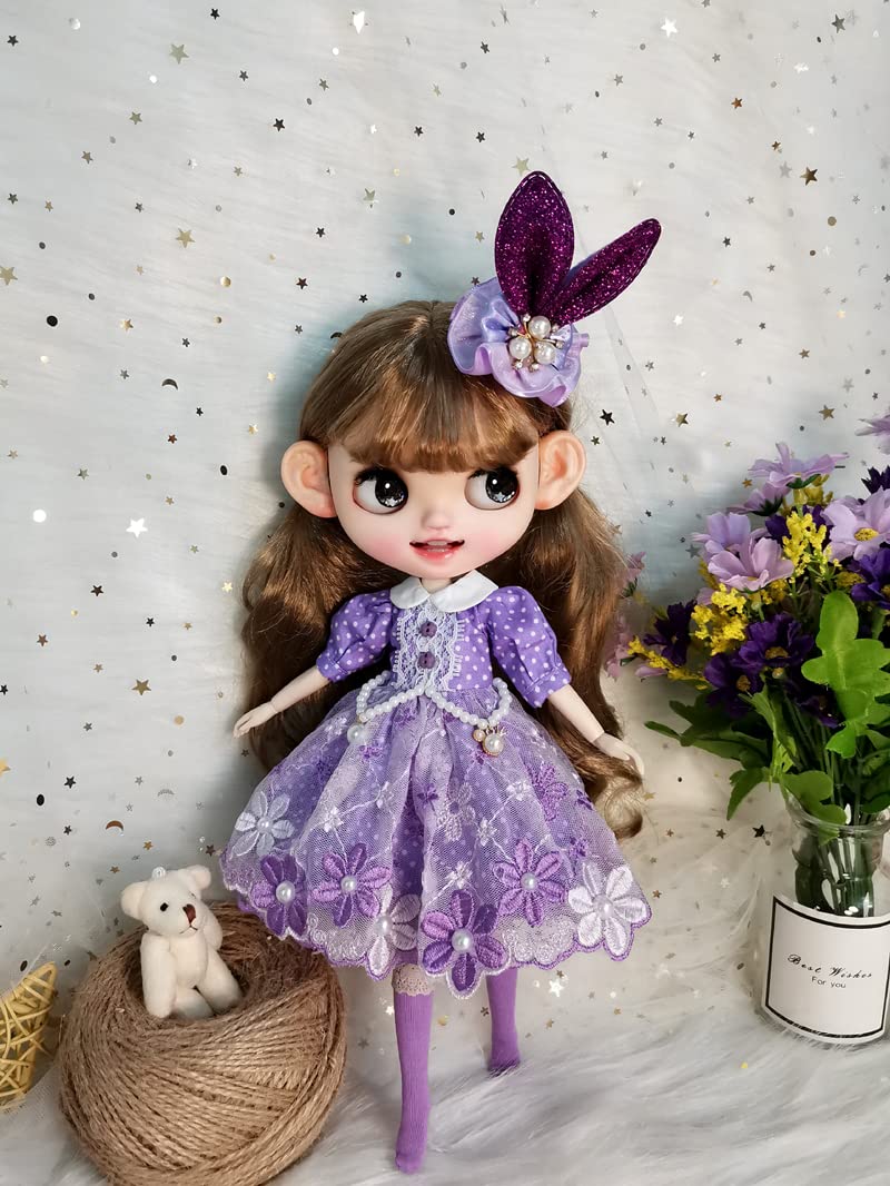 Blythe doll outfit, Azone Licca-chan compatible, purple lace dress, bunny ears, bunny rabbit hair accessory.
Blythe doll outfit, Azone Licca-chan compatible, purple lace dress, bunny ears, bunny rabbit hair accessory.