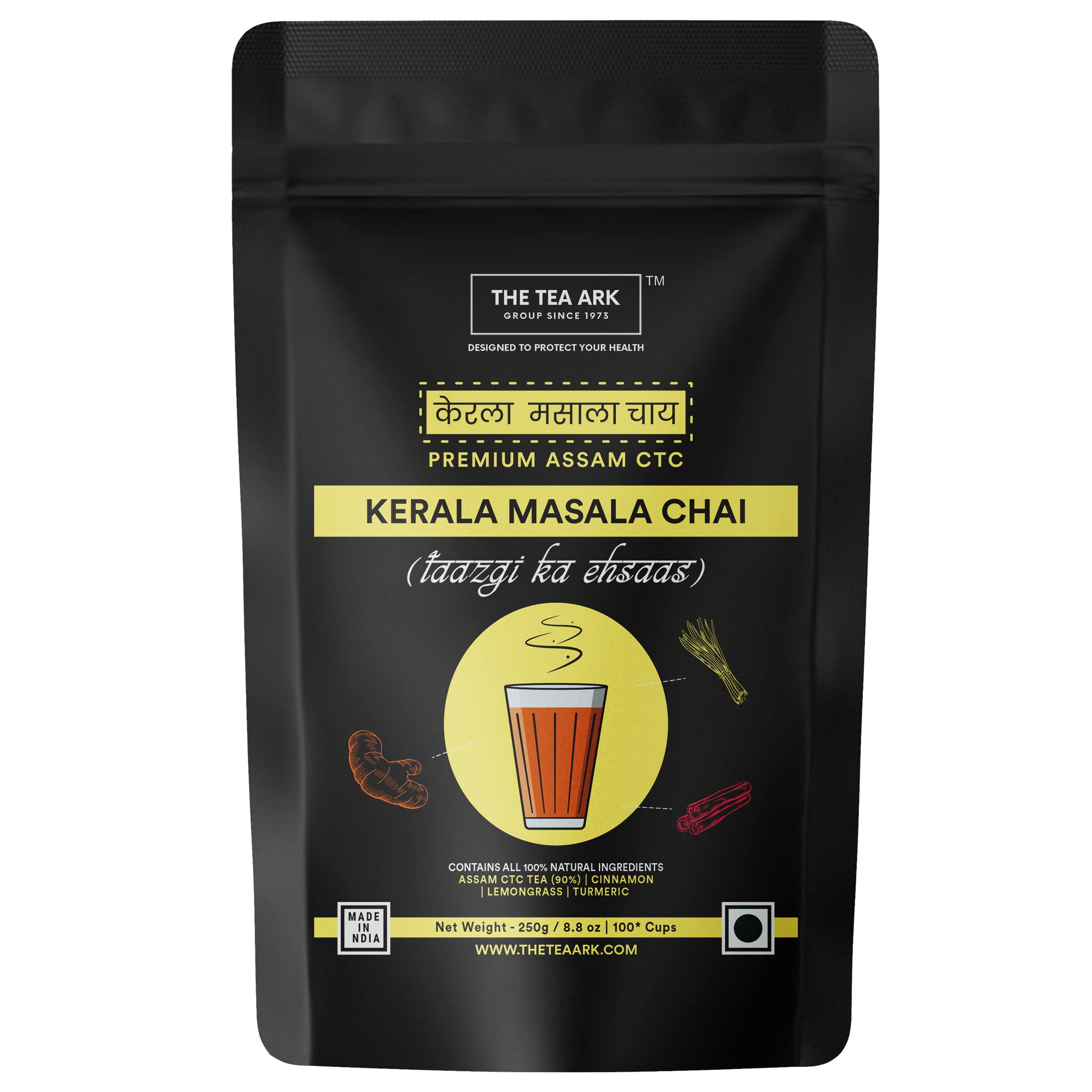The Tea Ark Kerala Masala Chai 250 grams (100 Cups) CTC Black Tea Blended with Cinnamon, Turmeric & Lemongrass for Refreshing & Soothing Taste, Pro
The Tea Ark Kerala Masala Chai 250 grams (100 Cups) CTC Black Tea Blended with Cinnamon, Turmeric & Lemongrass for Refreshing & Soothing Taste, Pro