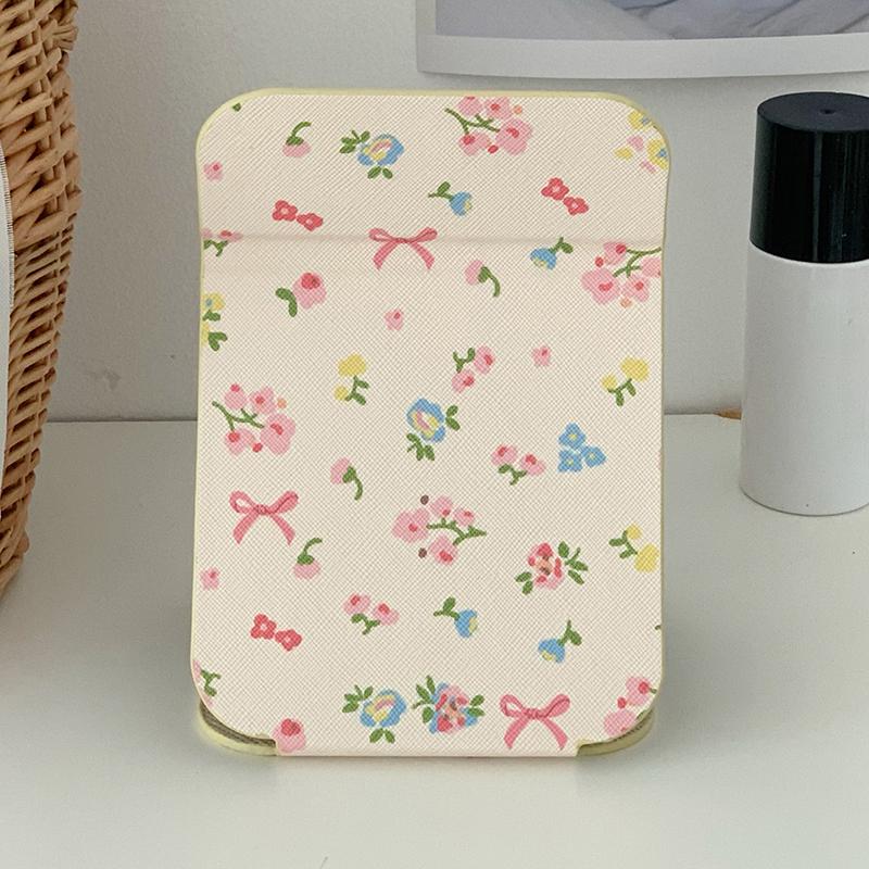 Настольное зеркало для макияжа с цветочным принтом из ПУ кожи, простое портативное ручное зеркало для макияжа, складное, студенческое, компактное, милое карманное зеркало S