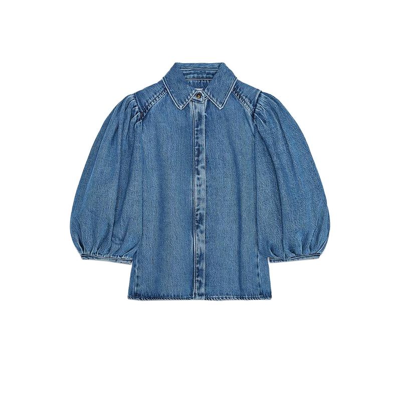 Summer Denim Lapel Puff Sleeves Shirt 5216053 High Waist Wide Leg Simple Jeans 6840055 Blue Tops L
Summer Denim Lapel Puff Sleeves Shirt 5216053 High Waist Wide Leg Simple Jeans 6840055 Blue Tops L