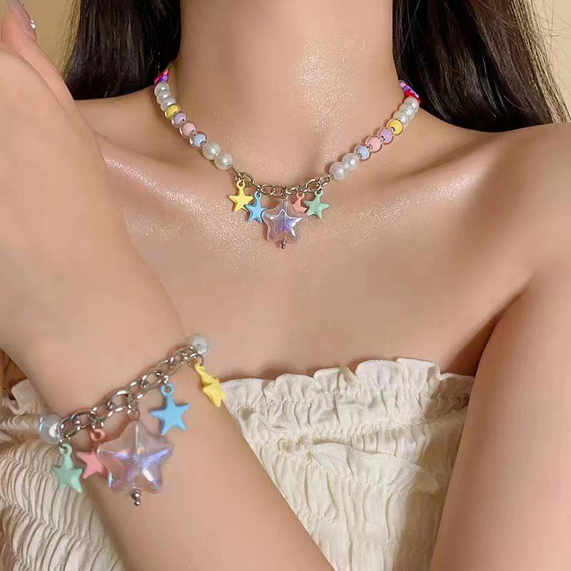 Dopamine Colorful Beaded Star Pendant Necklace & Bracelet Set for Women - Versatile, Trendy, and Stylish.
Dopamine Colorful Beaded Star Pendant Necklace & Bracelet Set for Women - Versatile, Trendy, and Stylish.