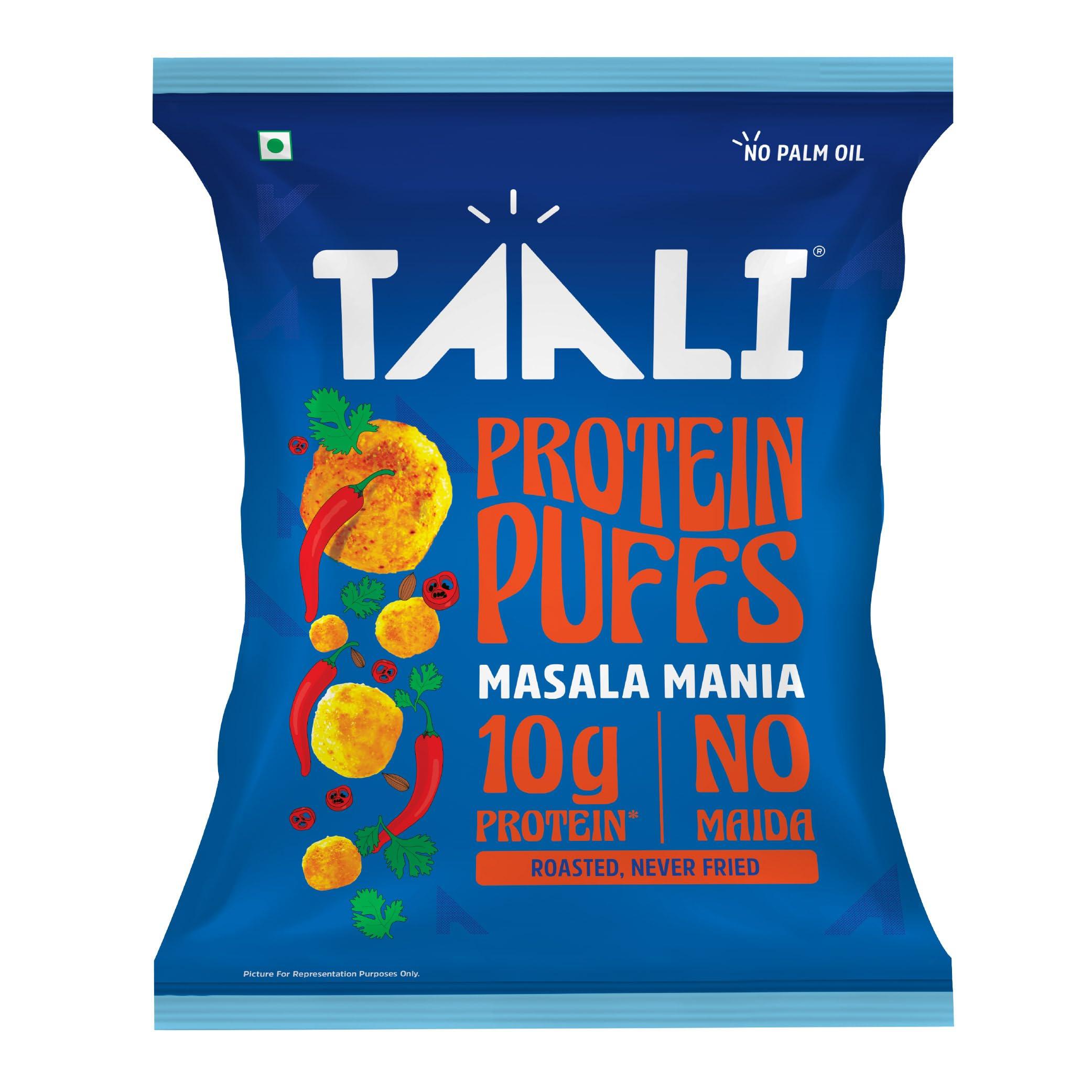 Taali Protein Puffs | Masala Puff, Roasted Snack, Corn & Jowar, No Palm Oil, No Maida, Rich in Protein, 60g
Taali Protein Puffs | Masala Puff, Roasted Snack, Corn & Jowar, No Palm Oil, No Maida, Rich in Protein, 60g