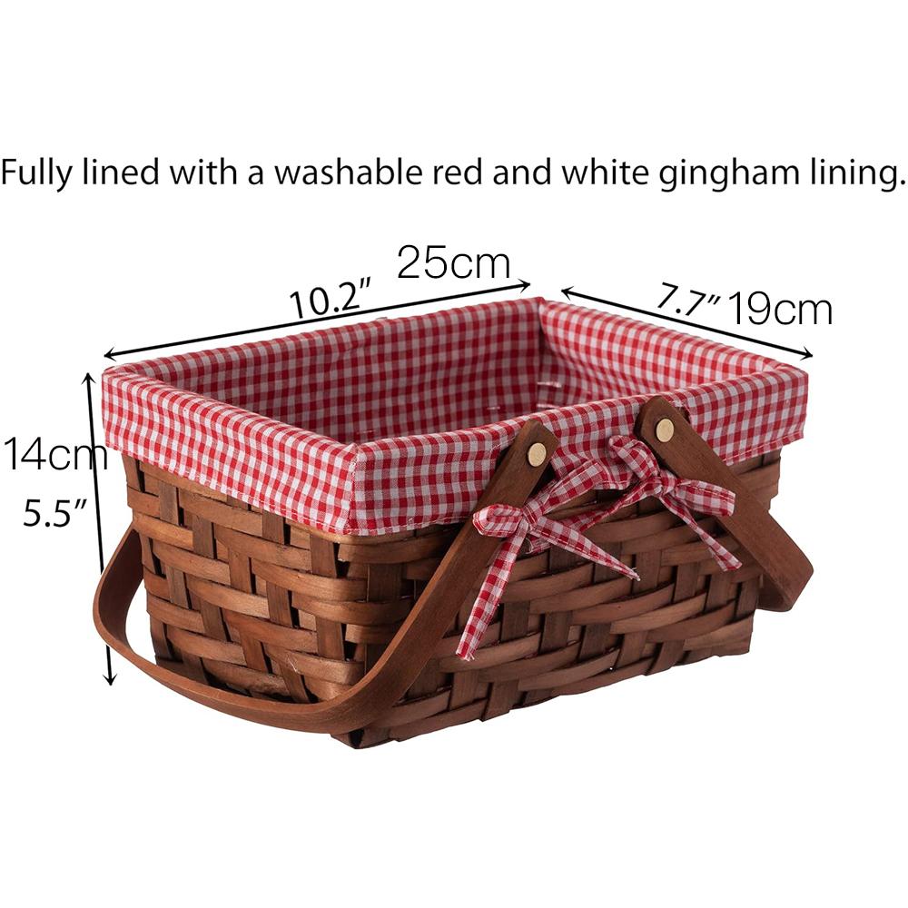 Rectangular Woodchip Picnic Baskets with Double Folding Handles, Natural Hand-Woven Basket Lined with Gingham Red and White
Rectangular Woodchip Picnic Baskets with Double Folding Handles, Natural Hand-Woven Basket Lined with Gingham Red and White