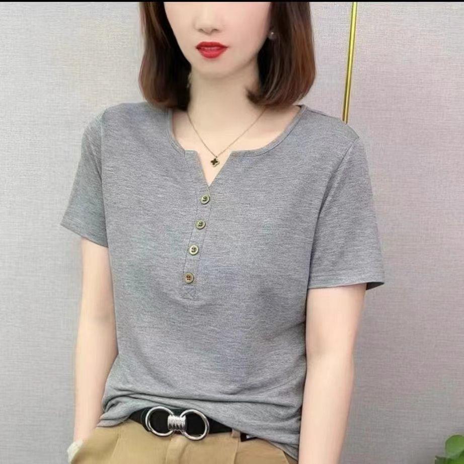 Summer new elastic short-sleeved T-shirt women s shirt loose and thin versatile outer wear meat-covering V-neck solid color top 4XL зелений
Summer new elastic short-sleeved T-shirt women s shirt loose and thin versatile outer wear meat-covering V-neck solid color top 4XL зелений
