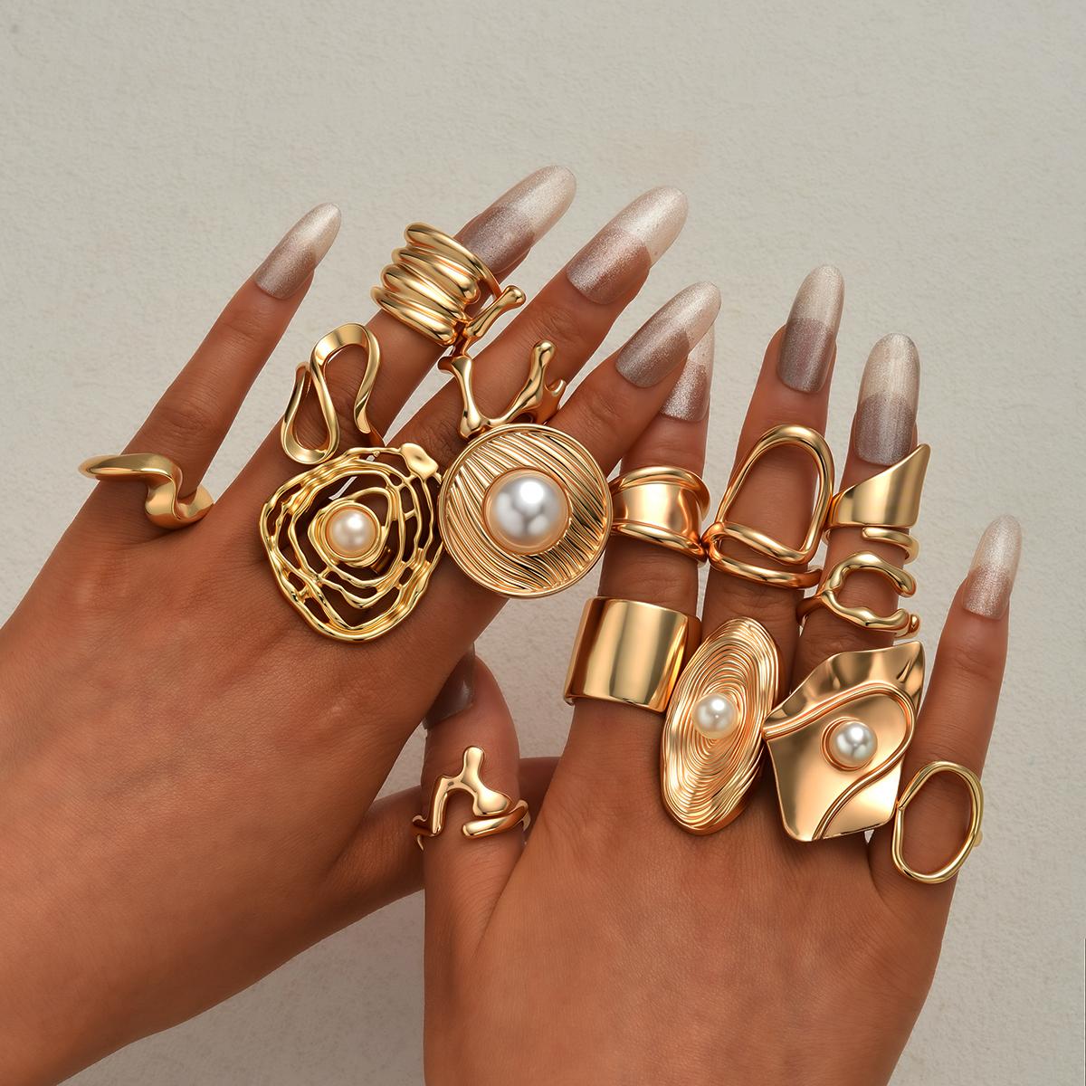 15pcs Punk Smooth Geometric Open Rings Set For Women Exaggerated Asymmetrical Gold Color Floral Thick Chunky Rings Party Jewelry
15pcs Punk Smooth Geometric Open Rings Set For Women Exaggerated Asymmetrical Gold Color Floral Thick Chunky Rings Party Jewelry