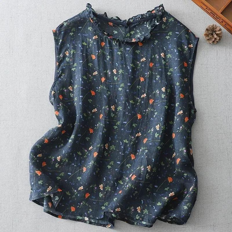 women floral print sleeveless top ruffle collar casual loose fit linen blend tank top M
women floral print sleeveless top ruffle collar casual loose fit linen blend tank top M