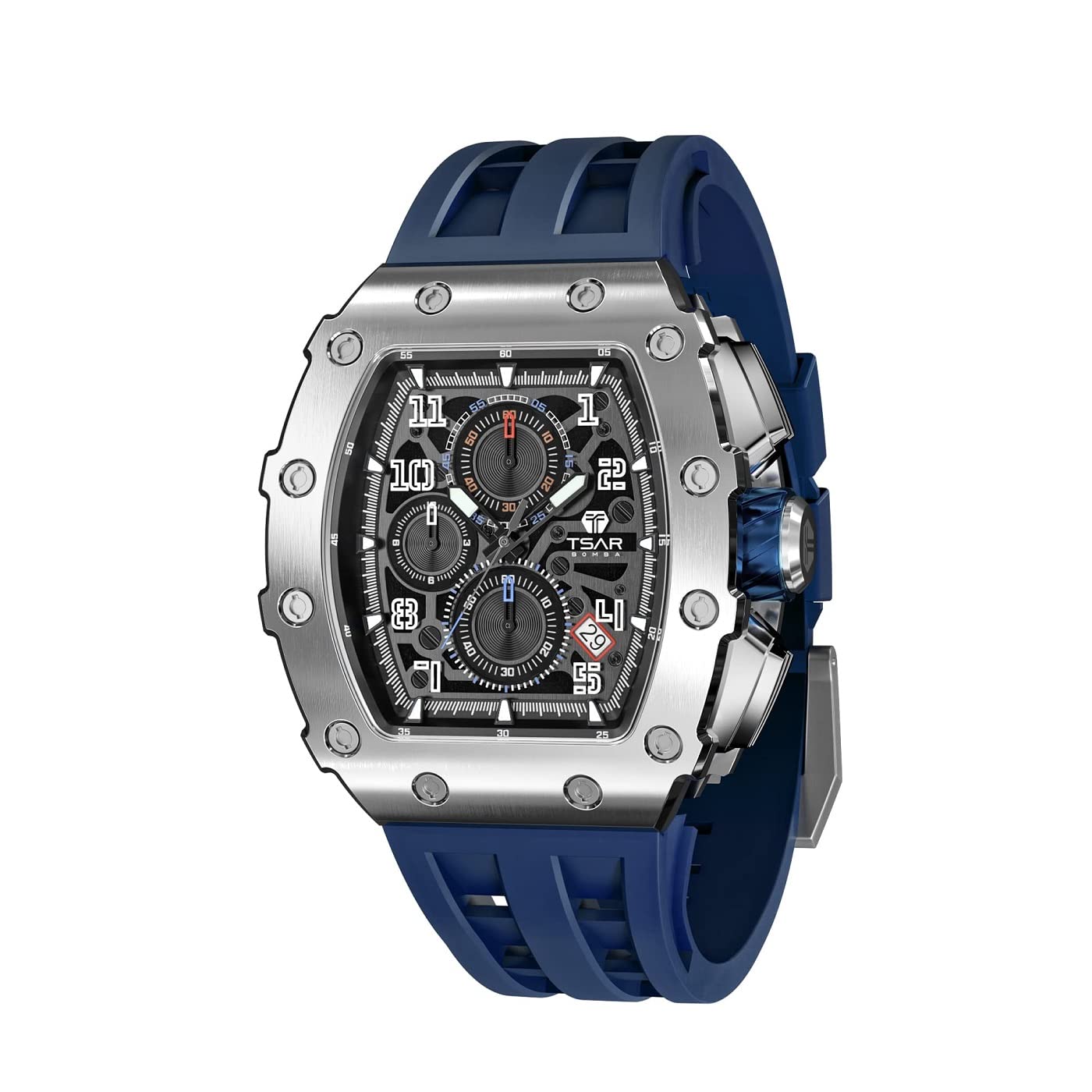 TSAR BOMBA Watch Quartz Analog Movement 5 ATM Water Resistant Tonneau Shape Stopwatch Stainless Steel Case Watch Simple Large Dial Day Gift for Men
TSAR BOMBA Watch Quartz Analog Movement 5 ATM Water Resistant Tonneau Shape Stopwatch Stainless Steel Case Watch Simple Large Dial Day Gift for Men