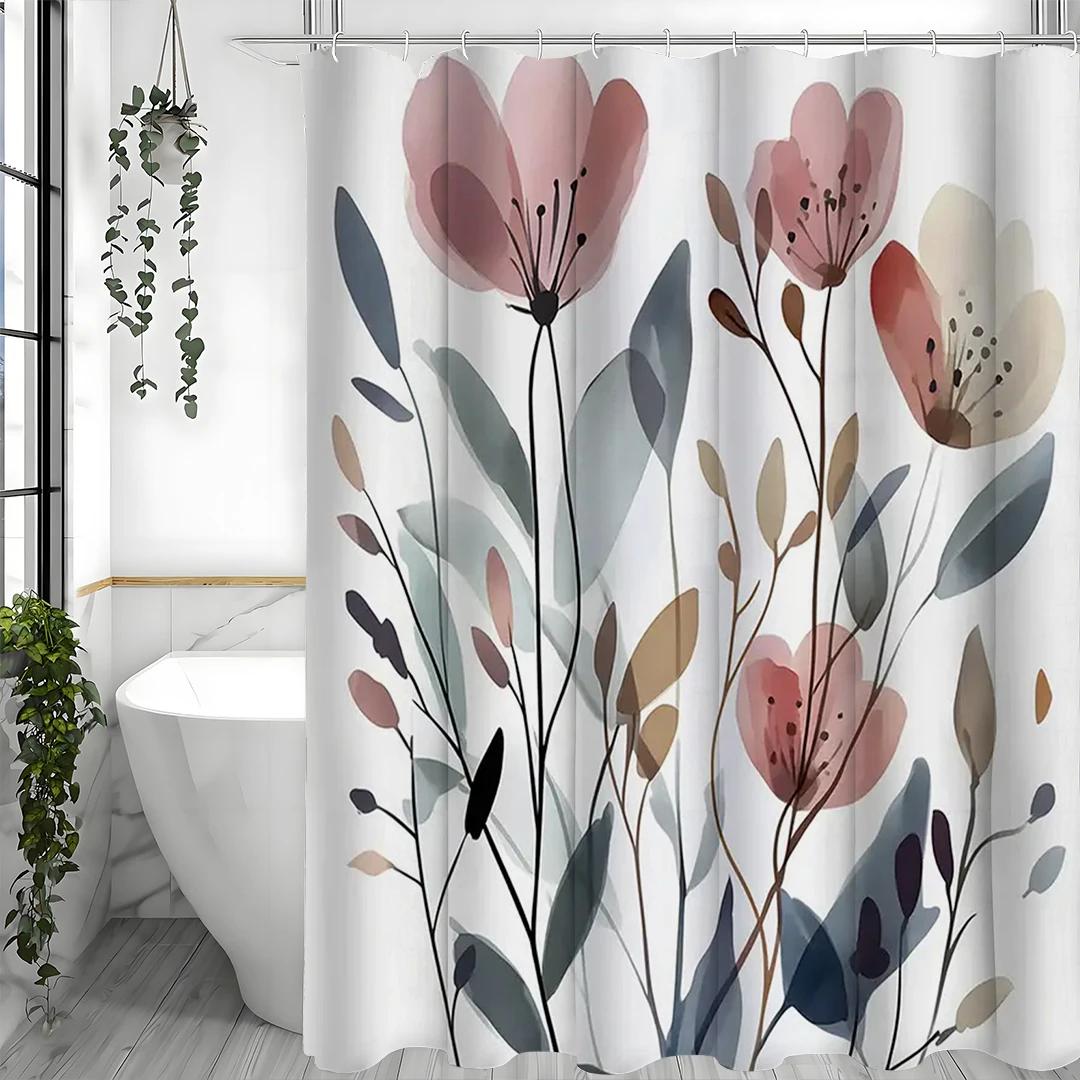Bohemian Floral Watercolor Wildflower Design Shower Curtain, White, Gray, Pink, Botanical Bathroom Decor, Shower Curtain With Ho W60H190(CM)-1 Pcs
Bohemian Floral Watercolor Wildflower Design Shower Curtain, White, Gray, Pink, Botanical Bathroom Decor, Shower Curtain With Ho W60H190(CM)-1 Pcs