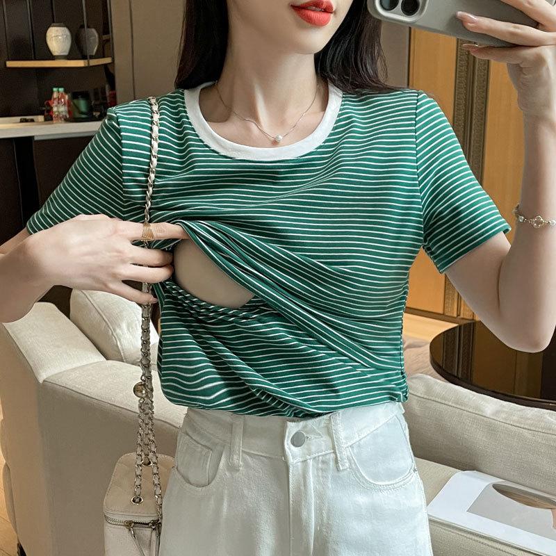 Summer Short-Sleeved Round Neck Pure Cotton Postpartum Nursing T-shirt - Skin-Friendly Stripe Maternity Top XL
Summer Short-Sleeved Round Neck Pure Cotton Postpartum Nursing T-shirt - Skin-Friendly Stripe Maternity Top XL
