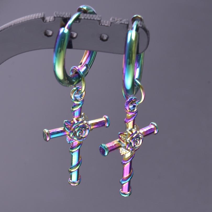 Fashion Cross Charm Earrings Rainbow Color Stainless Steel Round Hoops Religious Jewelry Ear Piercing Earring For Women Men Gift
Fashion Cross Charm Earrings Rainbow Color Stainless Steel Round Hoops Religious Jewelry Ear Piercing Earring For Women Men Gift