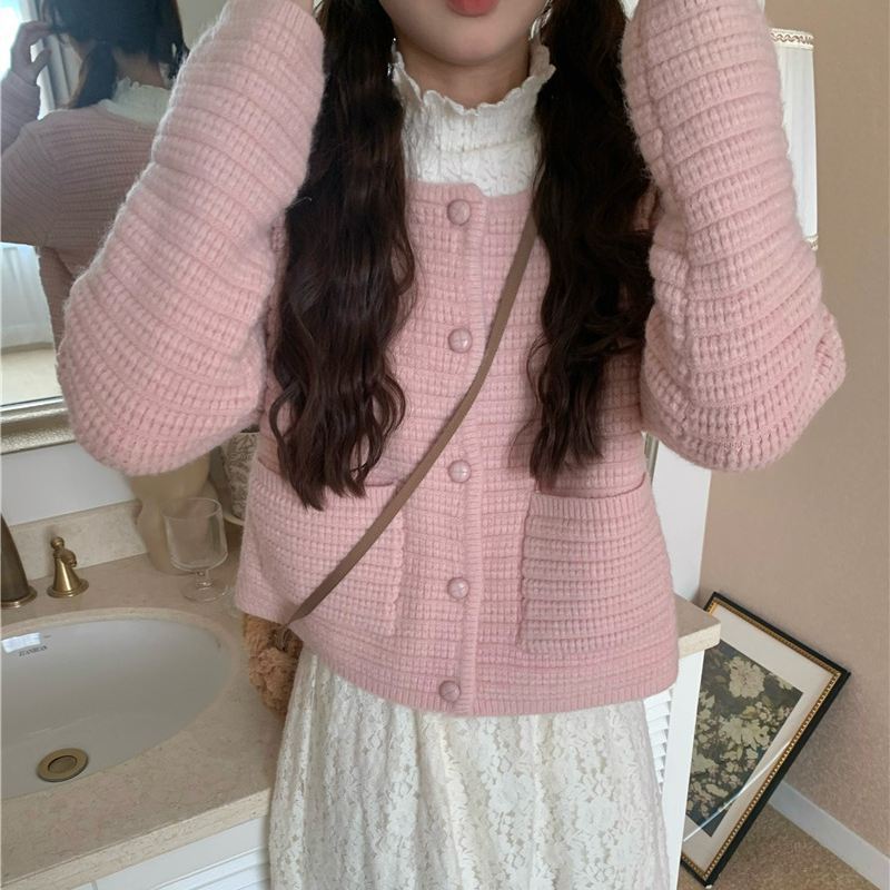 Spring and Autumn Sweet Wind Jacket Soft Waxy Pocket Sweater Knitted Cardigan Crew Neck Solid Color Loose Women 45-267 (average size) рожевий
Spring and Autumn Sweet Wind Jacket Soft Waxy Pocket Sweater Knitted Cardigan Crew Neck Solid Color Loose Women 45-267 (average size) рожевий