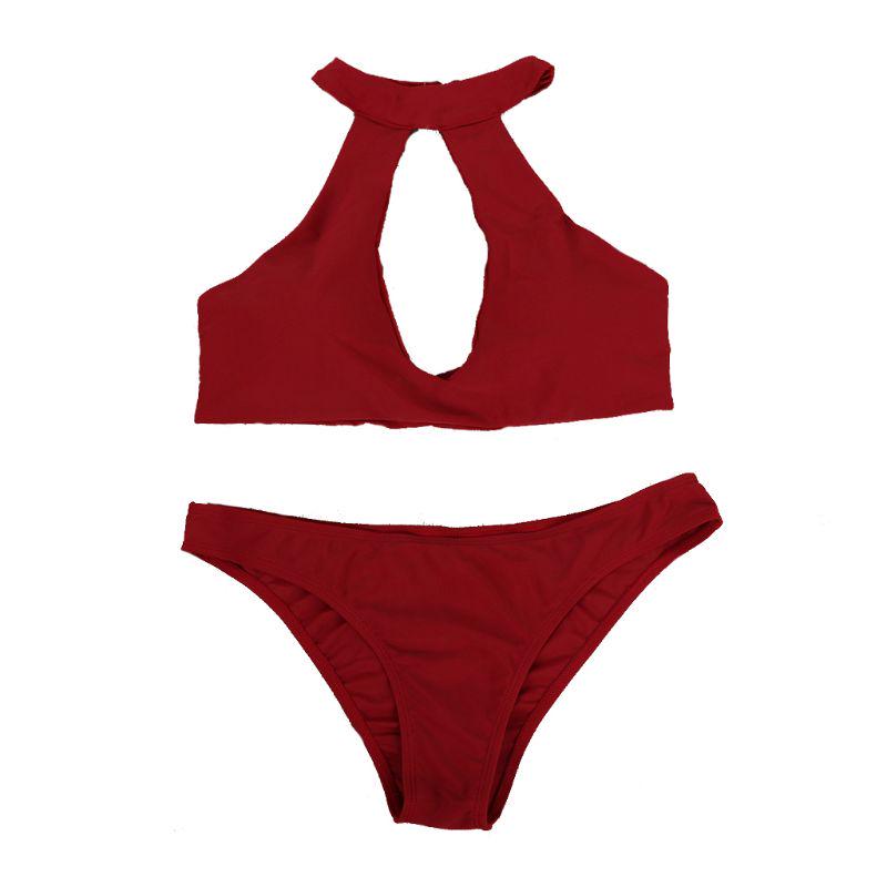 Buy Women Plus Size Sexy Two Piece Bikini Set Halter Neck Hollow Out