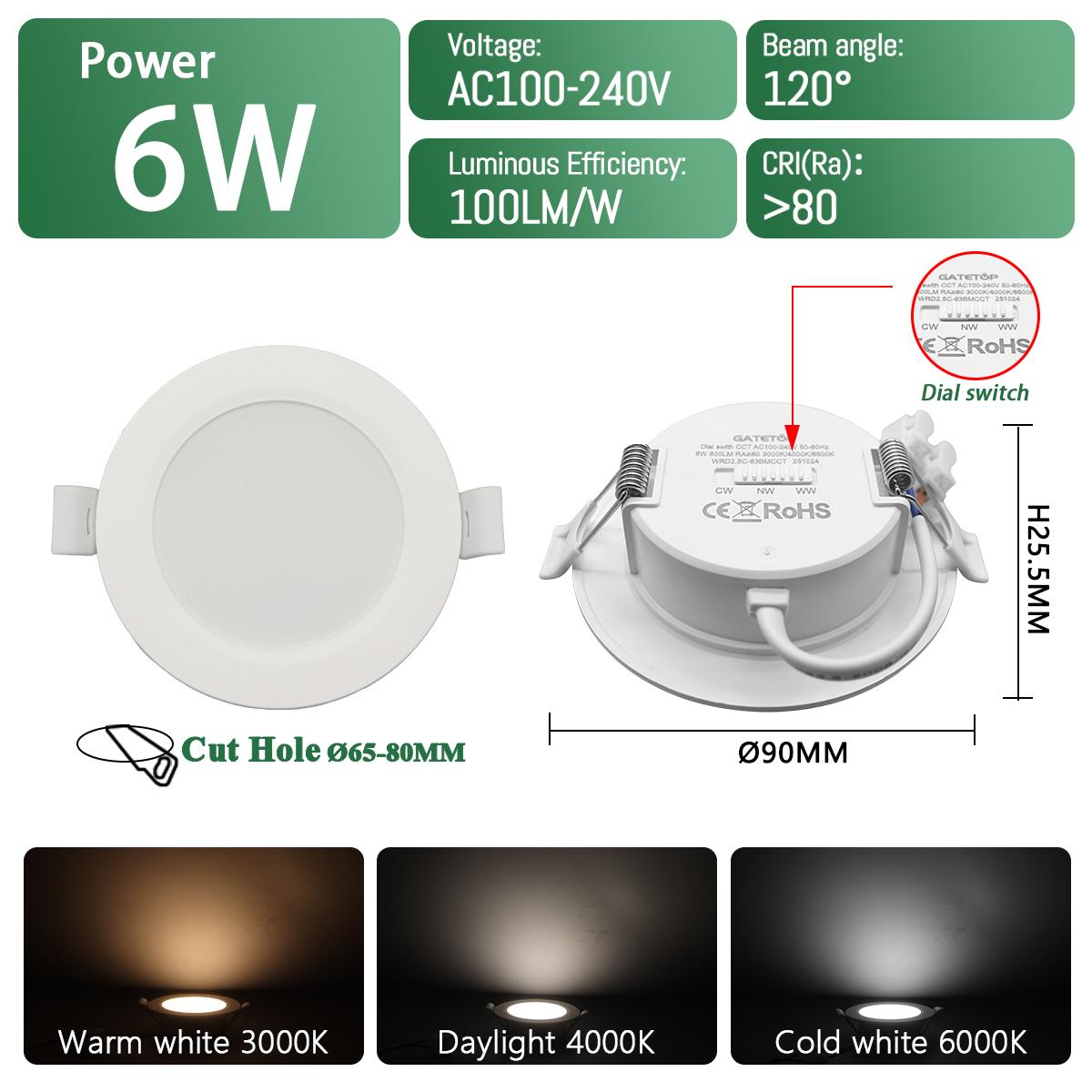 6pcs Round Square Dial Swich CCT LED Spot Downlight 6W 7W 20W AC100-240V 3000K 4000K 6500K Recessed Ceiling Light for Foyer Home 6pcs
6pcs Round Square Dial Swich CCT LED Spot Downlight 6W 7W 20W AC100-240V 3000K 4000K 6500K Recessed Ceiling Light for Foyer Home 6pcs