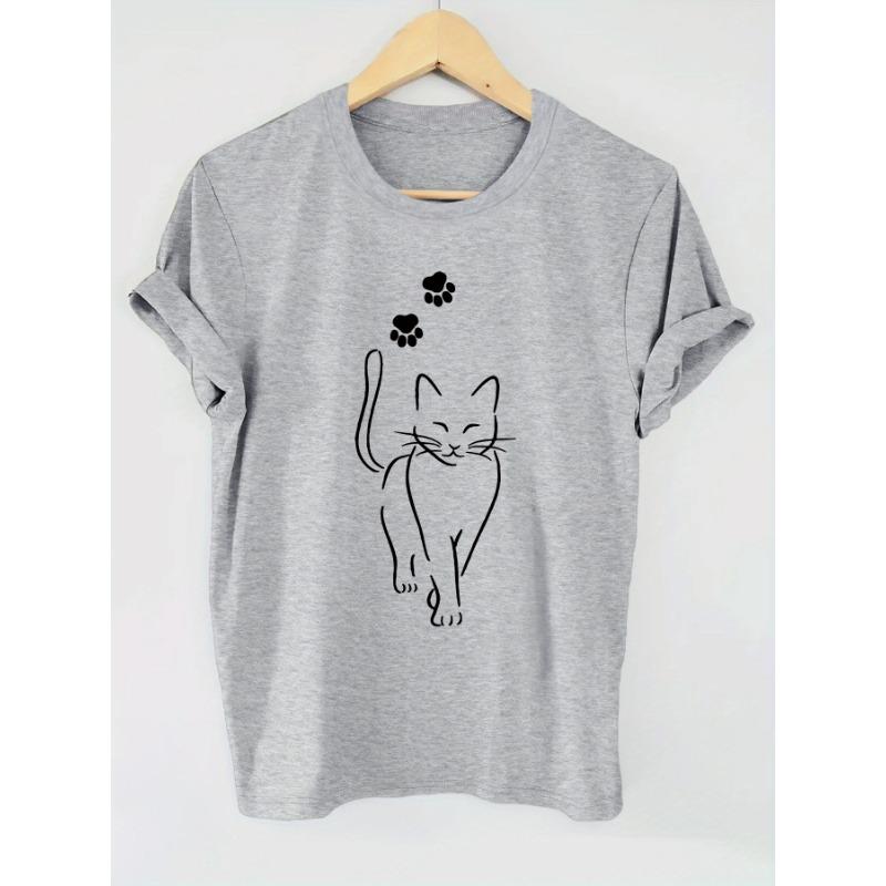 Cat print short sleeved round neck T-shirt for women XL
Cat print short sleeved round neck T-shirt for women XL