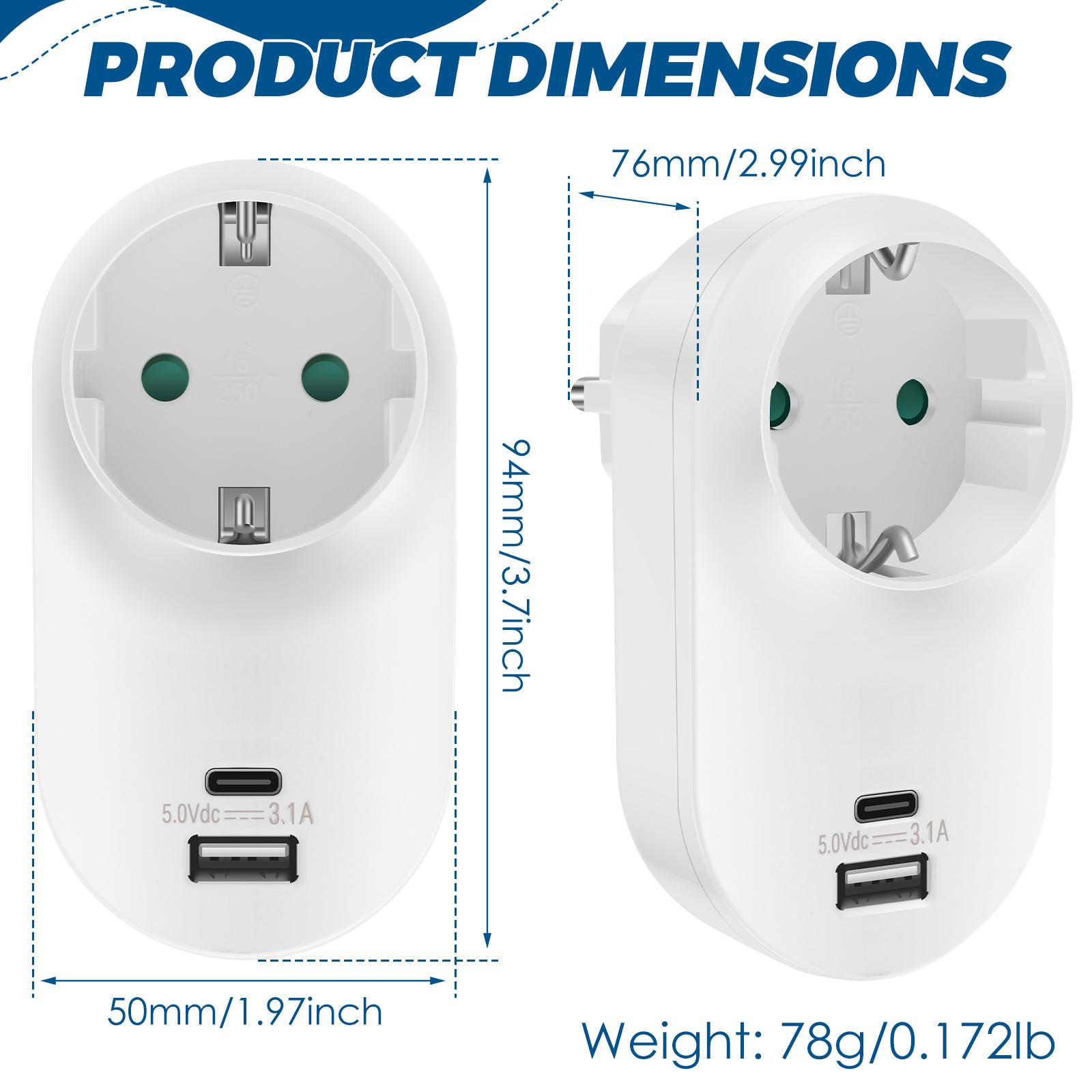 EU Plug Wall Socket Extender with 1 AC Outlet 1 USB QC2.0 and 1 Type C PD 3.1A Multi Socket Fast Charger for Home Travel office 3 in 1
EU Plug Wall Socket Extender with 1 AC Outlet 1 USB QC2.0 and 1 Type C PD 3.1A Multi Socket Fast Charger for Home Travel office 3 in 1