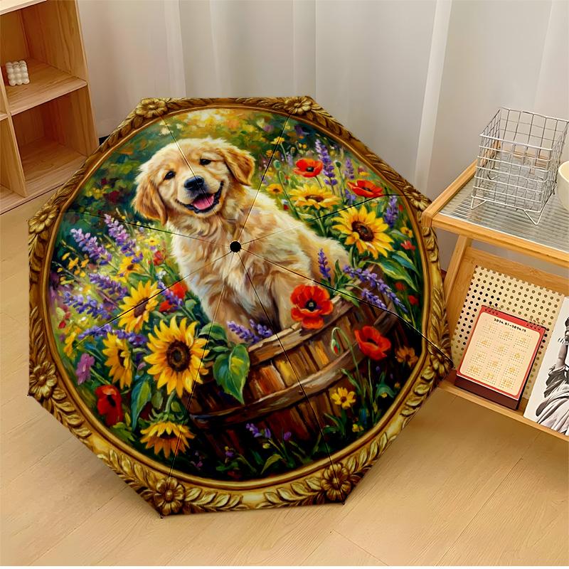 Golden Retriever in Flower Field Printed umbrella windproof folding umbrella portable sun and rain umbrella suitable for gifting
Golden Retriever in Flower Field Printed umbrella windproof folding umbrella portable sun and rain umbrella suitable for gifting