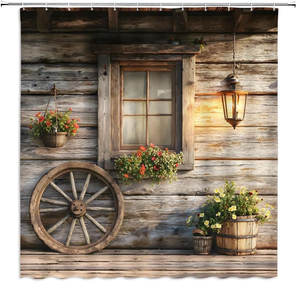 Rustic Barn Shower Curtain Farmhouse Brown Wood Wooden Wheel Floral Lantern Country Western Vintage Rural Wildflower Bathroom W60H190(CM)-1 Pcs
Rustic Barn Shower Curtain Farmhouse Brown Wood Wooden Wheel Floral Lantern Country Western Vintage Rural Wildflower Bathroom W60H190(CM)-1 Pcs