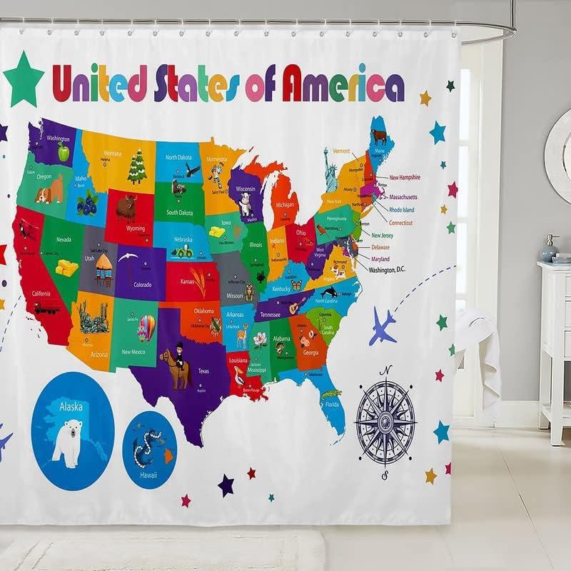 American Map Pattern Bath Curtain Map Printed Shower Curtain for Kids Cartoon Animals Bathroom Shower Curtain Set Distribution 90x180CM
American Map Pattern Bath Curtain Map Printed Shower Curtain for Kids Cartoon Animals Bathroom Shower Curtain Set Distribution 90x180CM