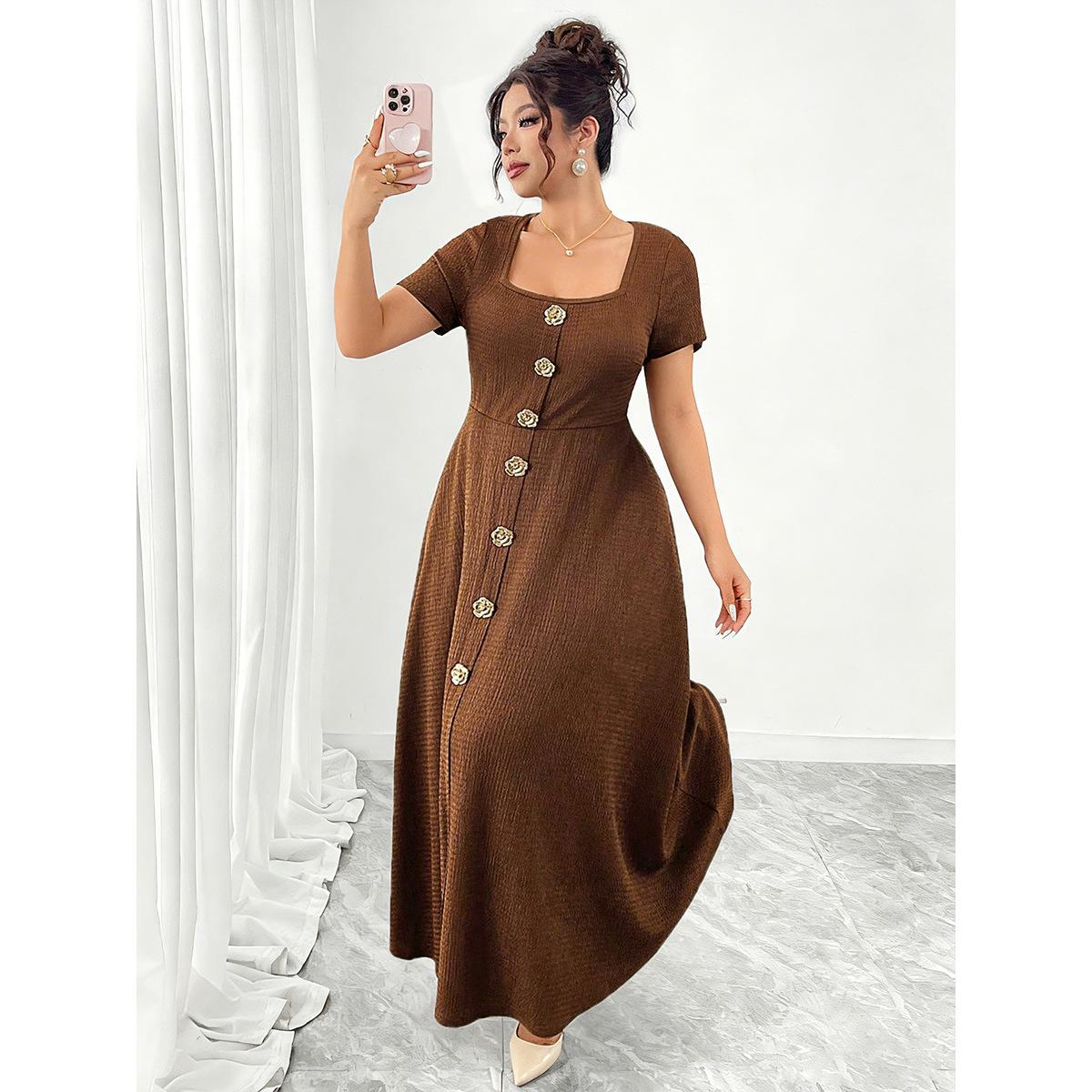 New Style Dress with Square Neckline and Flower Button Decoration. Large Size. Conceals Fat and Makes One Look Slimmer. Long Style Dress. 4XL коричневий
New Style Dress with Square Neckline and Flower Button Decoration. Large Size. Conceals Fat and Makes One Look Slimmer. Long Style Dress. 4XL коричневий