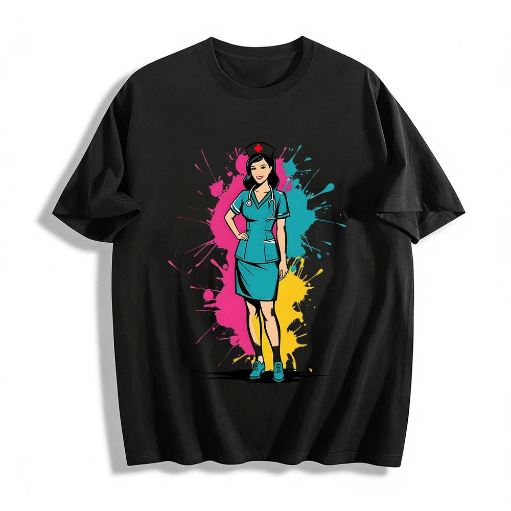 Trendy Nurse Print Casual Tee With Colorful Splash Ink Design Pure cotton T-shirt XXS
Trendy Nurse Print Casual Tee With Colorful Splash Ink Design Pure cotton T-shirt XXS