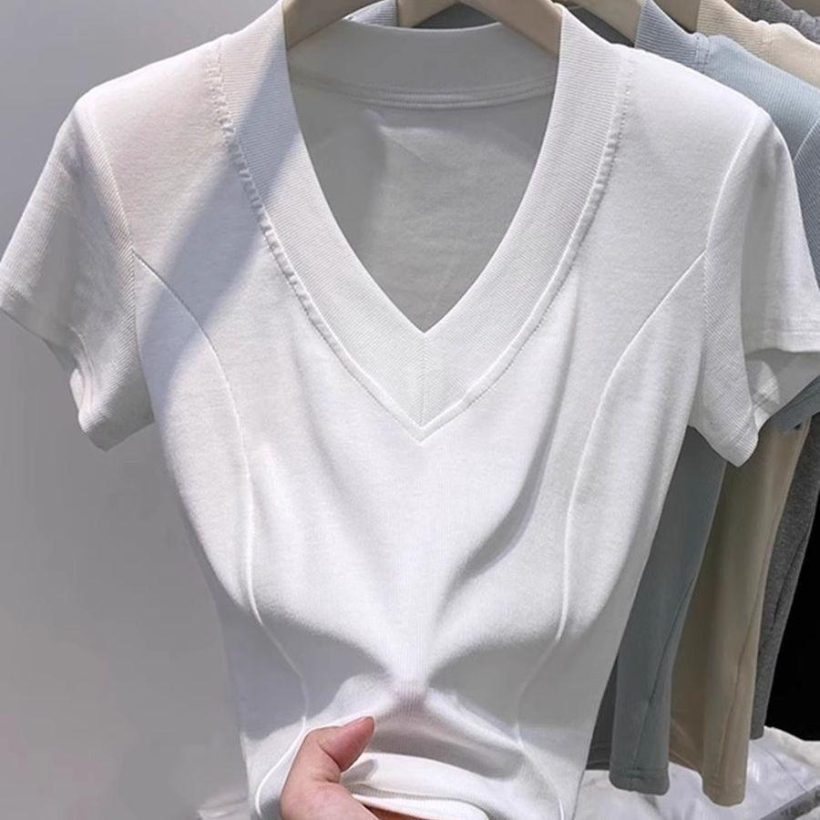 Women s Cotton T-shirt Summer Solid Color V-neck T-shirt Slim Fit Sexy Short Sleeve T-shirt Top S чёрный
Women s Cotton T-shirt Summer Solid Color V-neck T-shirt Slim Fit Sexy Short Sleeve T-shirt Top S чёрный