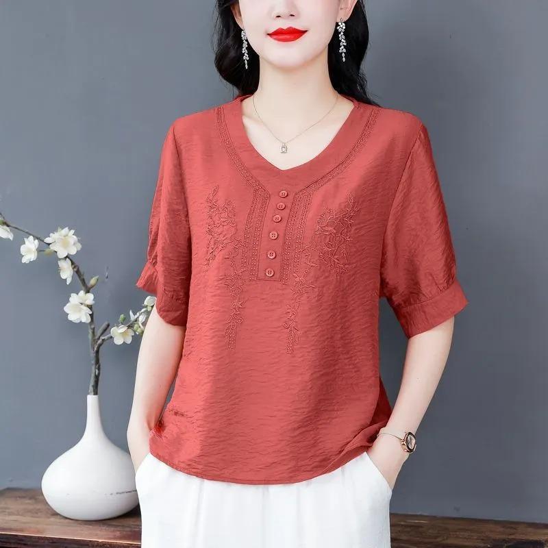 women floral embroidery V-neck blouse half button short sleeve casual loose fit top M красный
women floral embroidery V-neck blouse half button short sleeve casual loose fit top M красный
