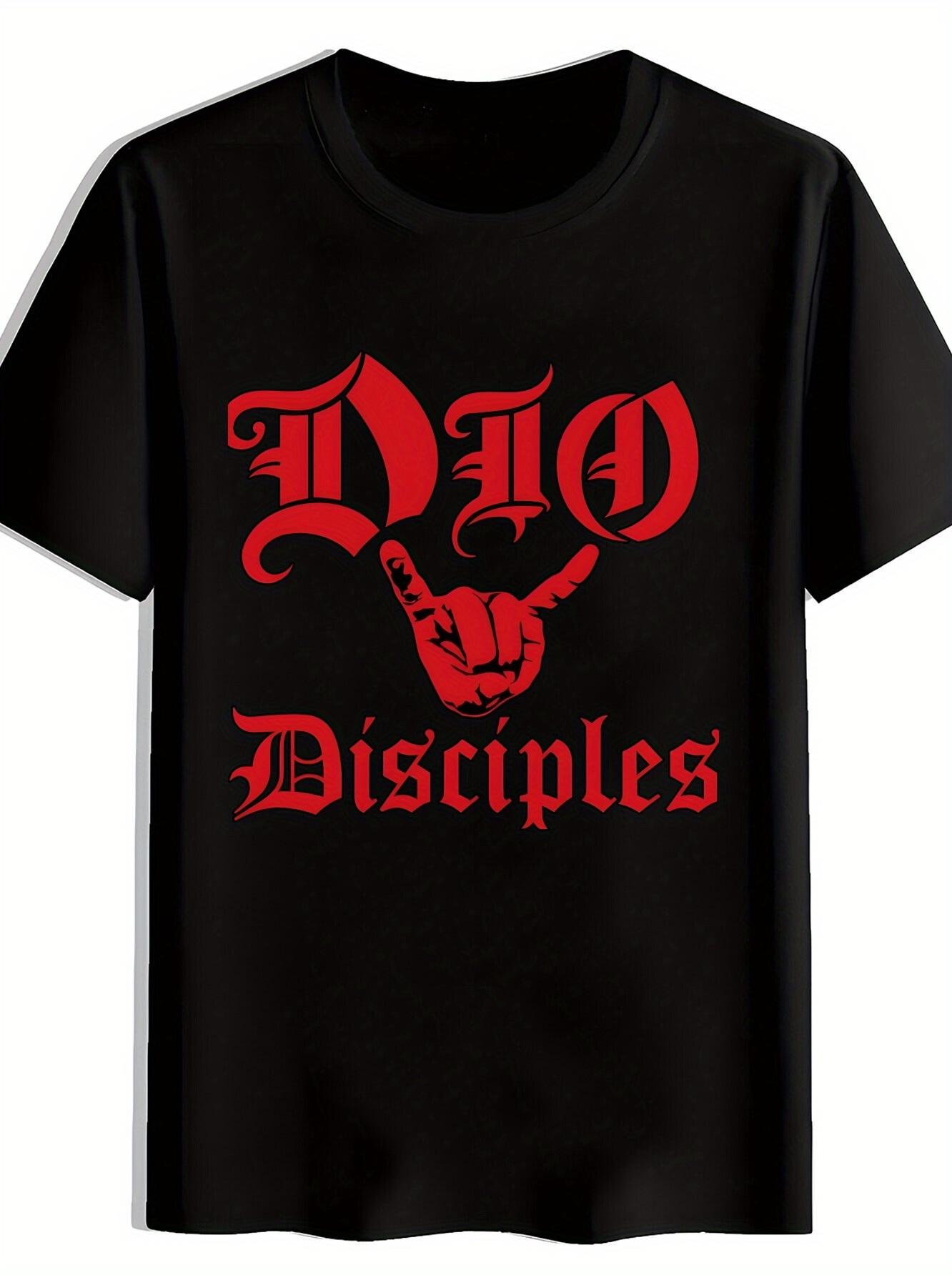 Vintage Rock Band Graphic T-shirt - Black Short Sleeve Round Neck Tee with Red/White DIO Disciples Print S
Vintage Rock Band Graphic T-shirt - Black Short Sleeve Round Neck Tee with Red/White DIO Disciples Print S