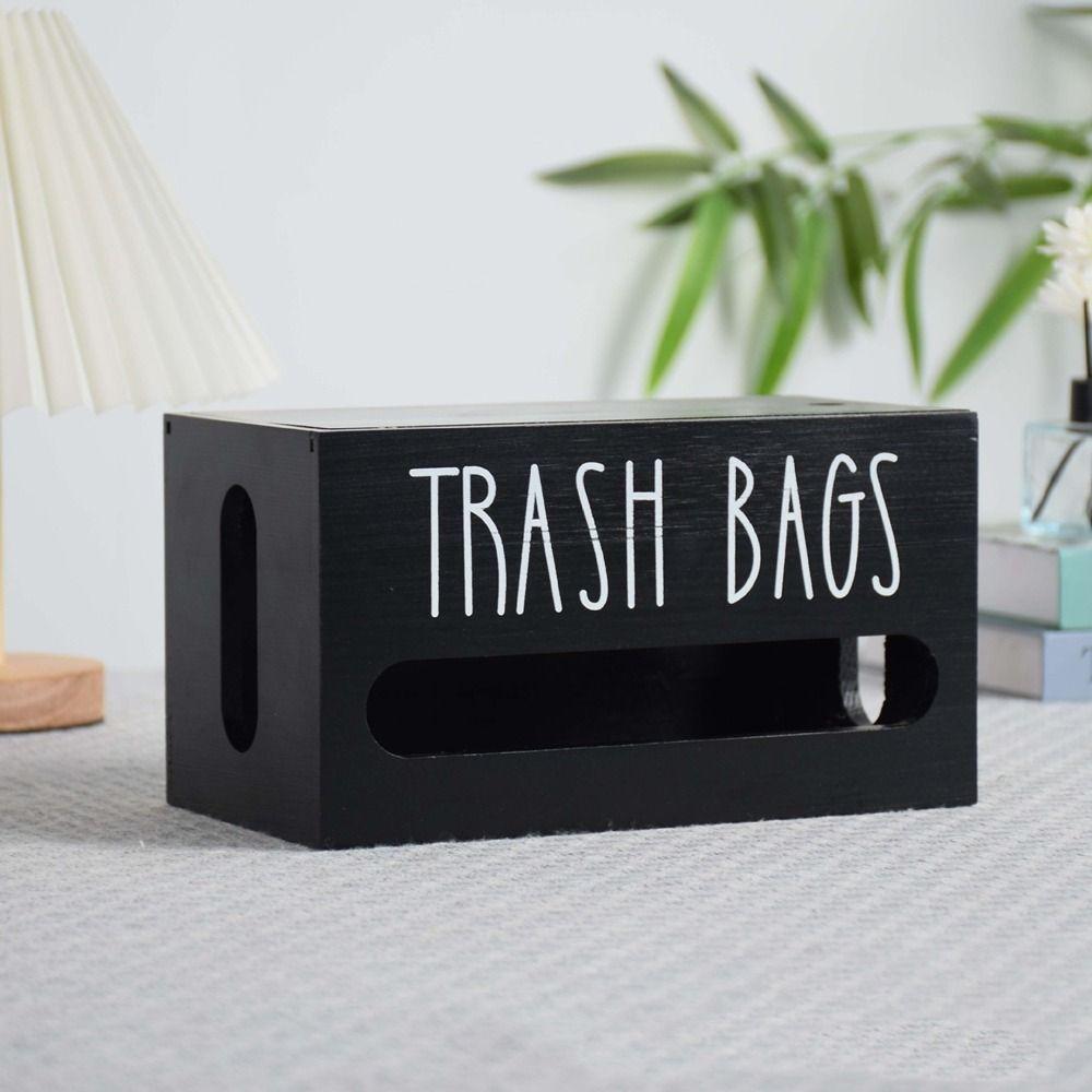 Съемный деревянный диспенсер для мусорных мешков Черный органайзер для пластиковых пакетов Ванная комната