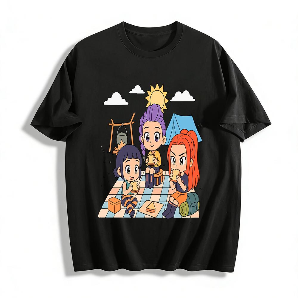 Cartoon Camping Girls Picnic Print Casual T-Shirt Fun Outdoor Style Loose Fit Top For Women Pure cotton T-shirt XXS
Cartoon Camping Girls Picnic Print Casual T-Shirt Fun Outdoor Style Loose Fit Top For Women Pure cotton T-shirt XXS