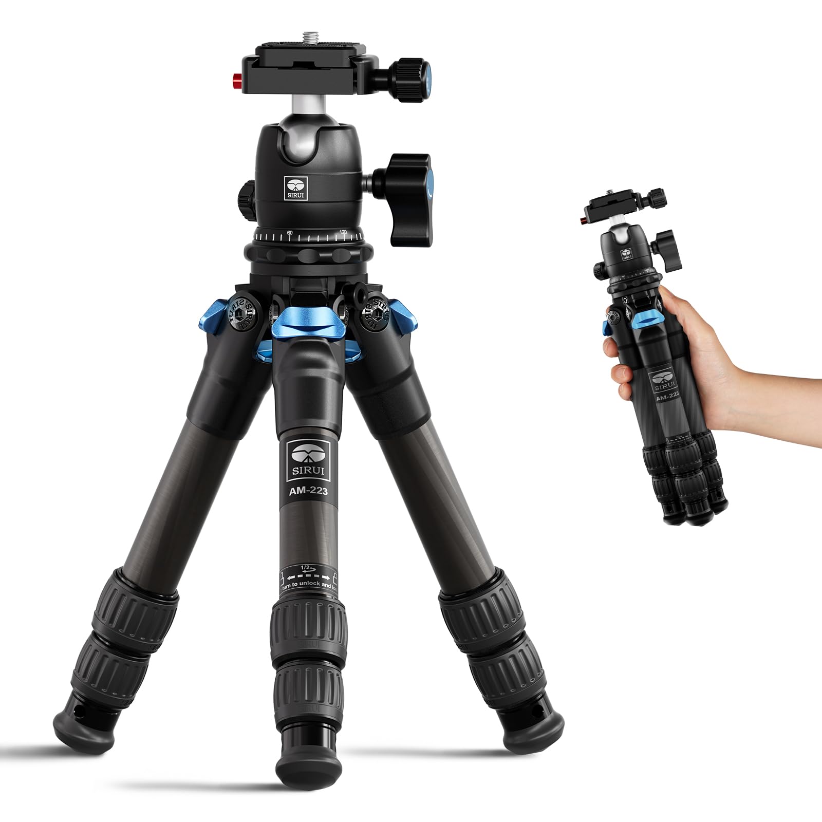 SIRUI Carbon Fiber Travel Ball Mini Desktop Tripod for Mirrorless Retracted Length Maximum Height Tripod, 360°B-00K Arca-Swiss Head, Cameras, 12.1 , синій 
SIRUI Carbon Fiber Travel Ball Mini Desktop Tripod for Mirrorless Retracted Length Maximum Height Tripod, 360°B-00K Arca-Swiss Head, Cameras, 12.1 , синій
