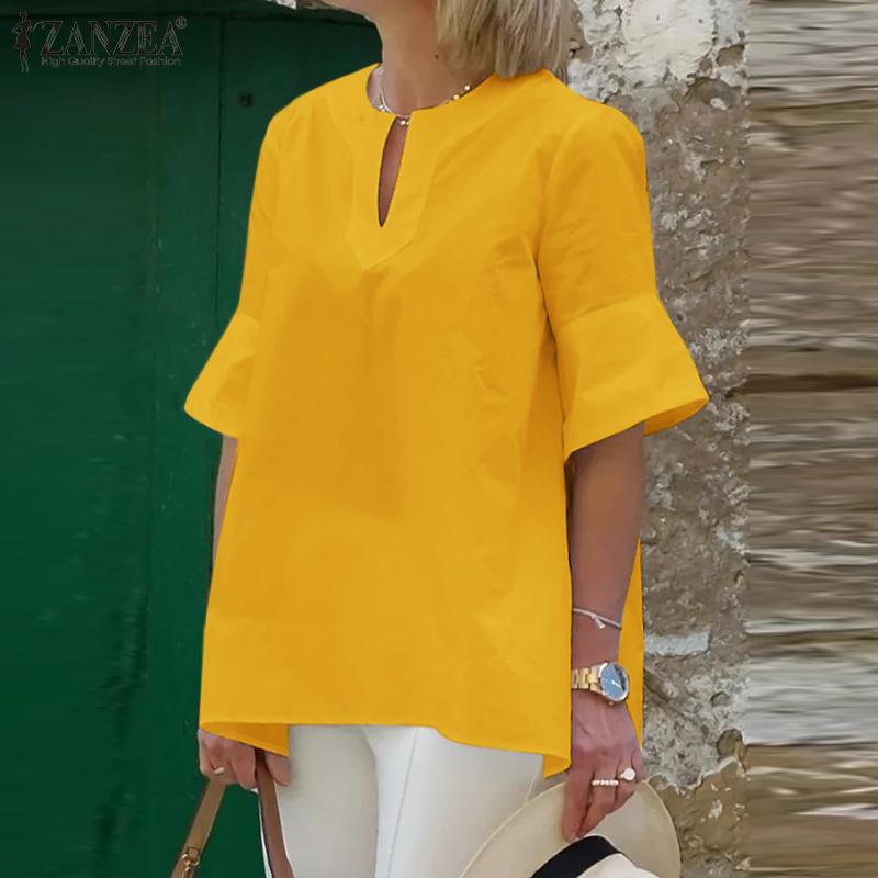 ZANZEA женский летний однотонный свободный топ с круглым вырезом и короткими рукавами
ZANZEA женский летний однотонный свободный топ с круглым вырезом и короткими рукавами
