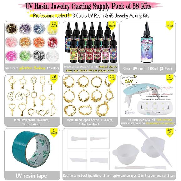 Funshowcase 13 Color UV Resin Translucent Hard Type with Jewelry Casting Supply Pack of 58 Kits
Funshowcase 13 Color UV Resin Translucent Hard Type with Jewelry Casting Supply Pack of 58 Kits