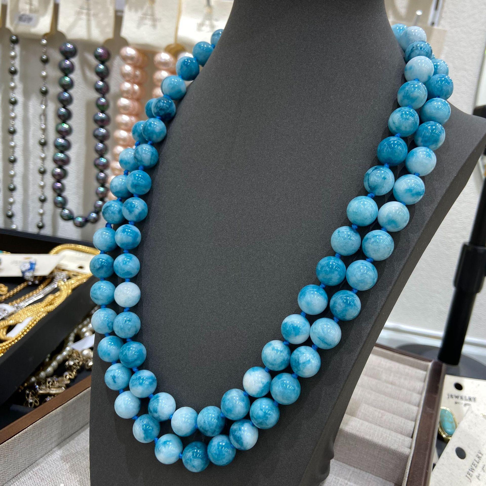 Natural Sea Pattern Stone Light Blue Chalcedony Beaded Necklace, Fashionable Sea Pattern Stone Round Bead 12M Necklace
Natural Sea Pattern Stone Light Blue Chalcedony Beaded Necklace, Fashionable Sea Pattern Stone Round Bead 12M Necklace