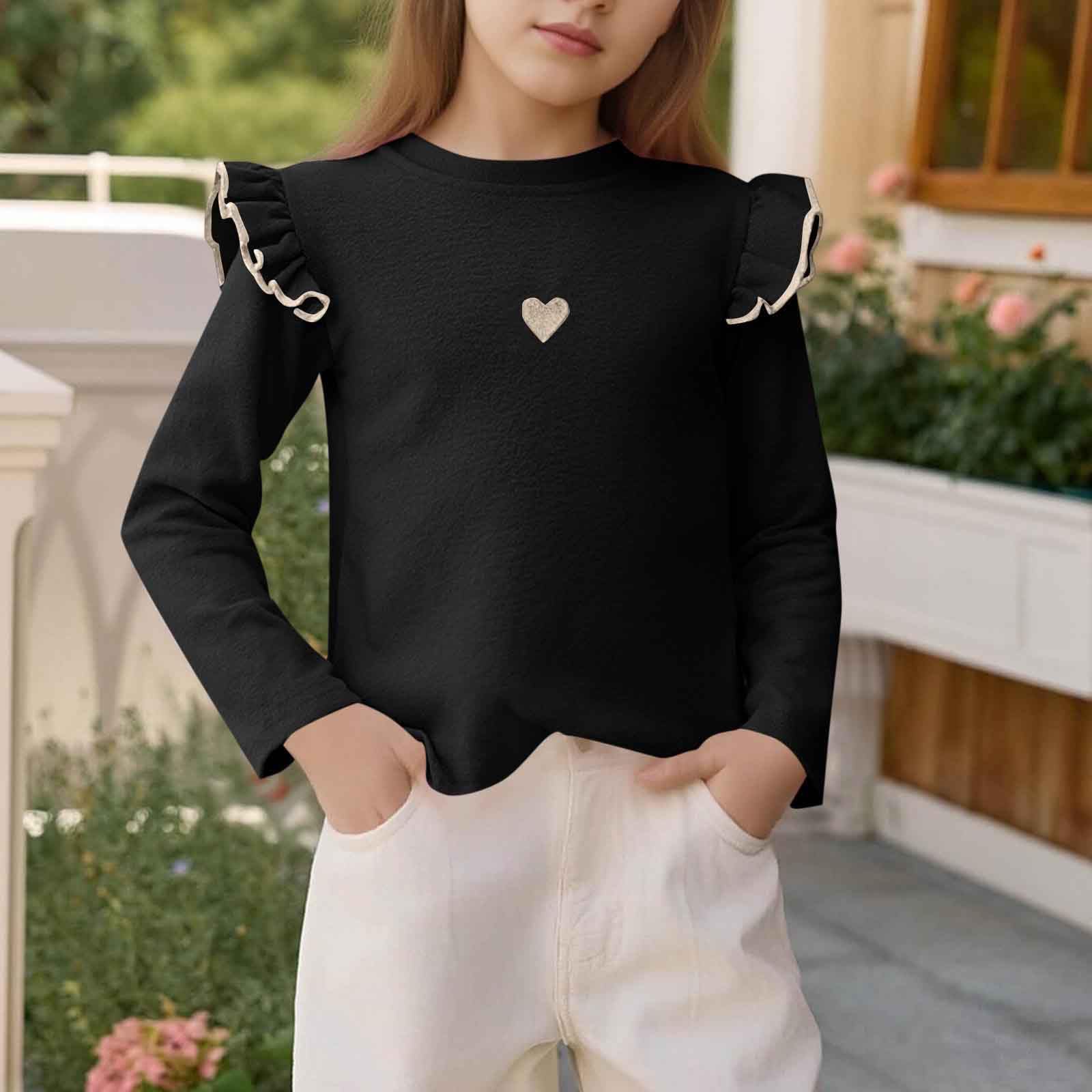 Girls Cute Ruffle Shoulder Heart Printed Shirts Long Sleeve Crewneck Pullover Tops Fashion Plain Top 140 чорний
Girls Cute Ruffle Shoulder Heart Printed Shirts Long Sleeve Crewneck Pullover Tops Fashion Plain Top 140 чорний