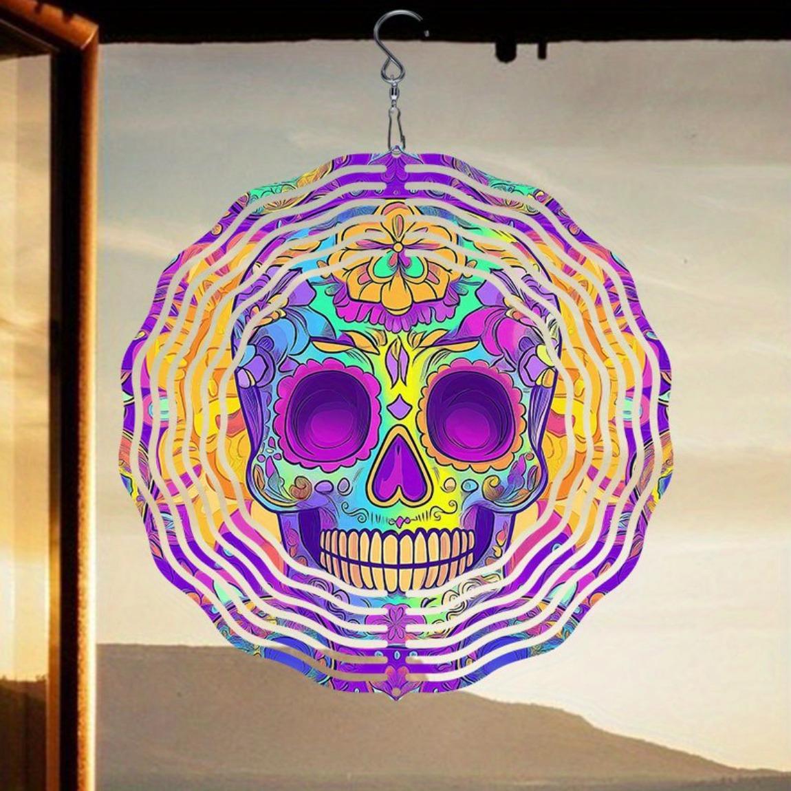 Purple Psychedelic Skull Metal Wind Chime Rotating Hook Colorful Striped Design for Indoor Outdoor Garden Halloween Party Decor Unique Gift Idea
Purple Psychedelic Skull Metal Wind Chime Rotating Hook Colorful Striped Design for Indoor Outdoor Garden Halloween Party Decor Unique Gift Idea