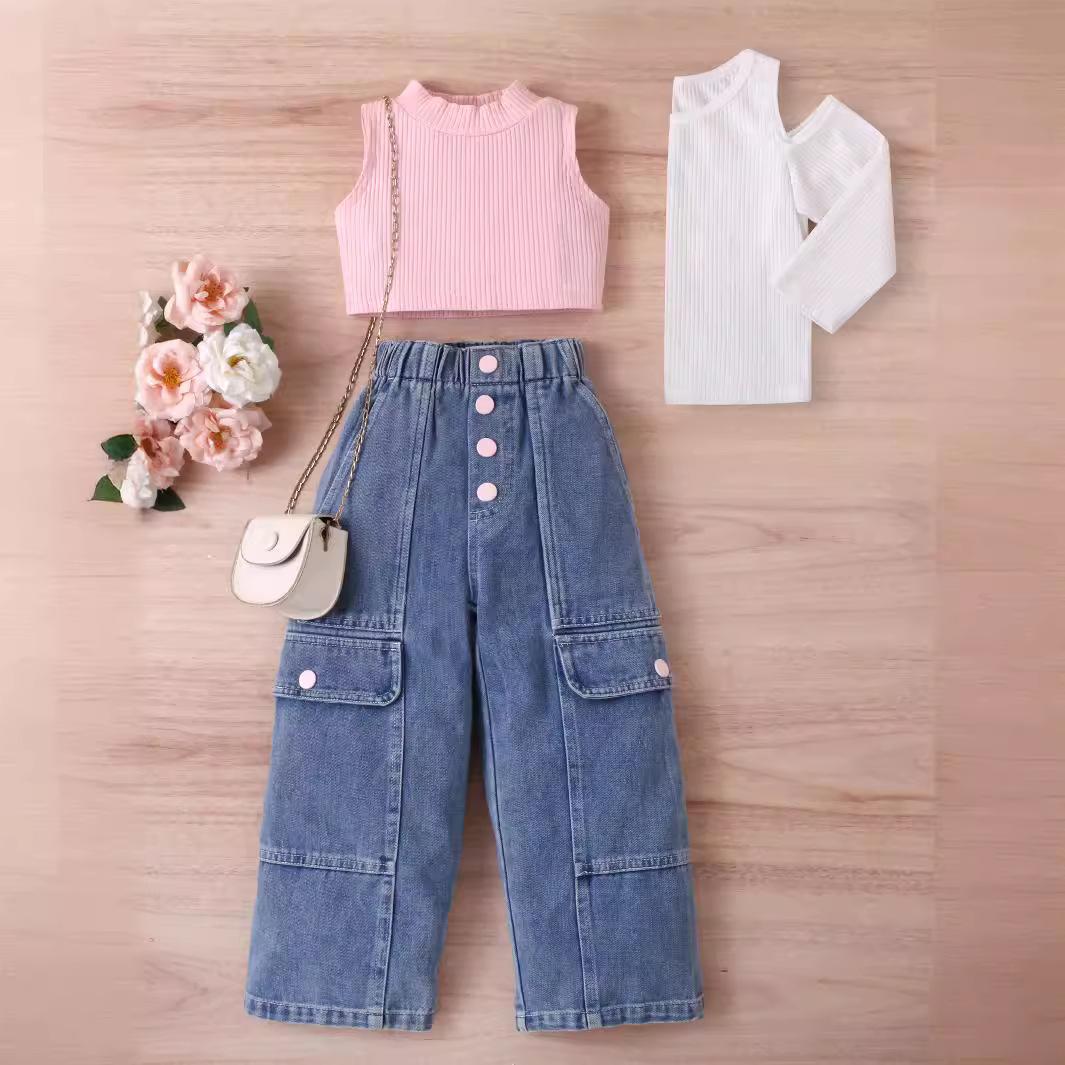 Модний набір для дівчаток: Літній дитячий повсякденний однотонний пуловер без рукавів та джинсові штани, набір з двох предметів 140cm рожевий
Модний набір для дівчаток: Літній дитячий повсякденний однотонний пуловер без рукавів та джинсові штани, набір з двох предметів 140cm рожевий