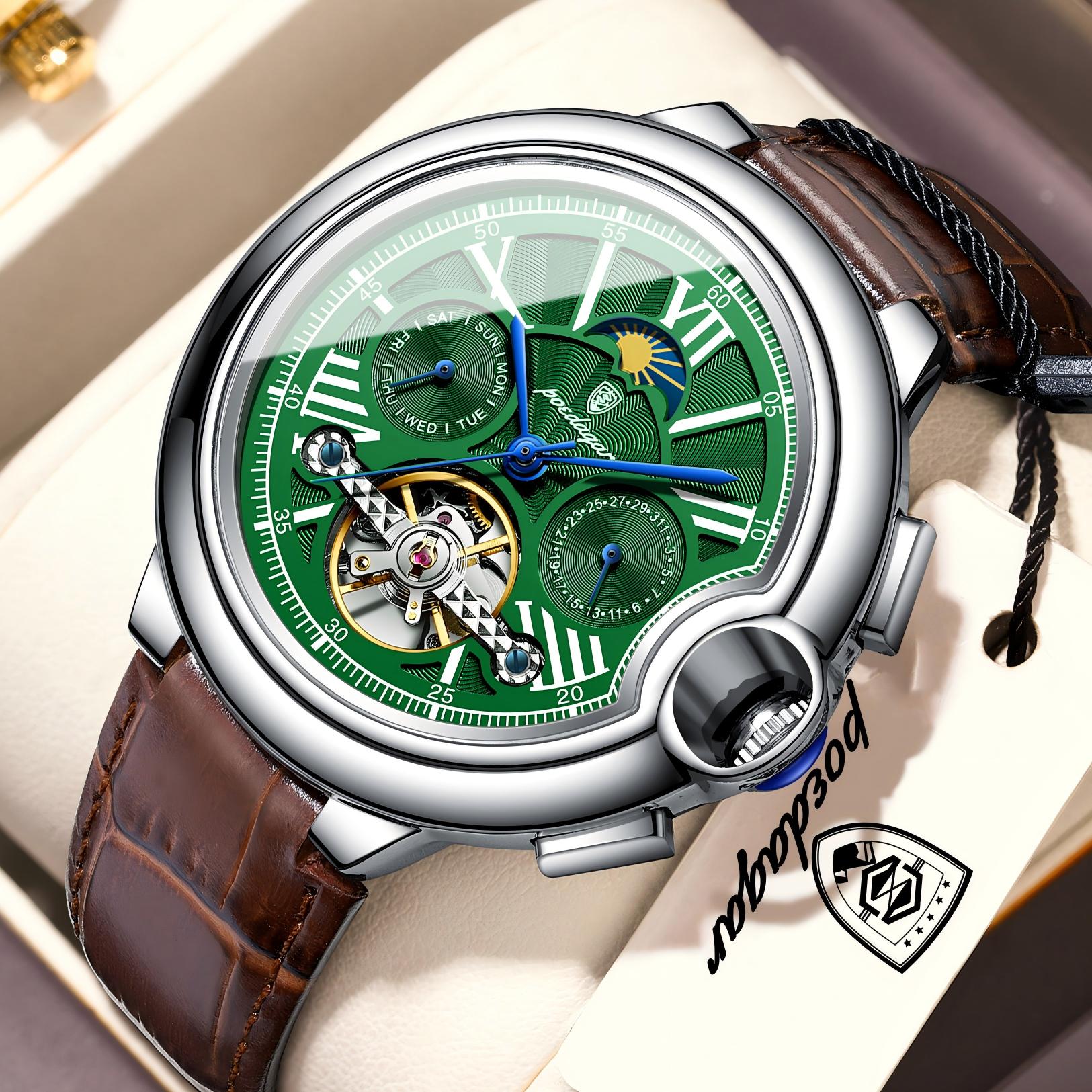 POEDAGAR Luxury Male Watch Date Week Leather Tourbillon Fashion Men Clock Waterproof Automatic Mechanical Business Watches L срібний/зелений
POEDAGAR Luxury Male Watch Date Week Leather Tourbillon Fashion Men Clock Waterproof Automatic Mechanical Business Watches L срібний/зелений