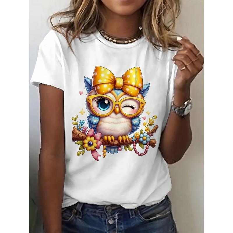 Womens Cute Owl Spring Floral Print Tee Round Neck Short Sleeve Green Bow Decor Breathable Machine Washable Comfort Fit Elegant Casual Spring 4XL
Womens Cute Owl Spring Floral Print Tee Round Neck Short Sleeve Green Bow Decor Breathable Machine Washable Comfort Fit Elegant Casual Spring 4XL