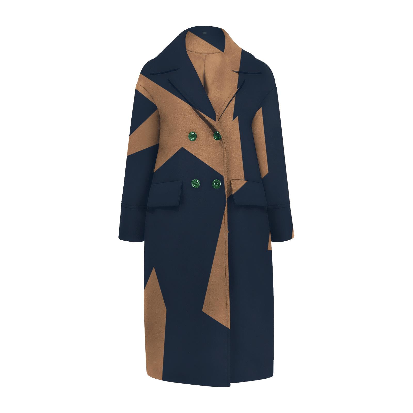 IHUASU свободная женская куртка из твида на зиму и осень, теплое пальто для поездок на работу XL темно-синий/латунный