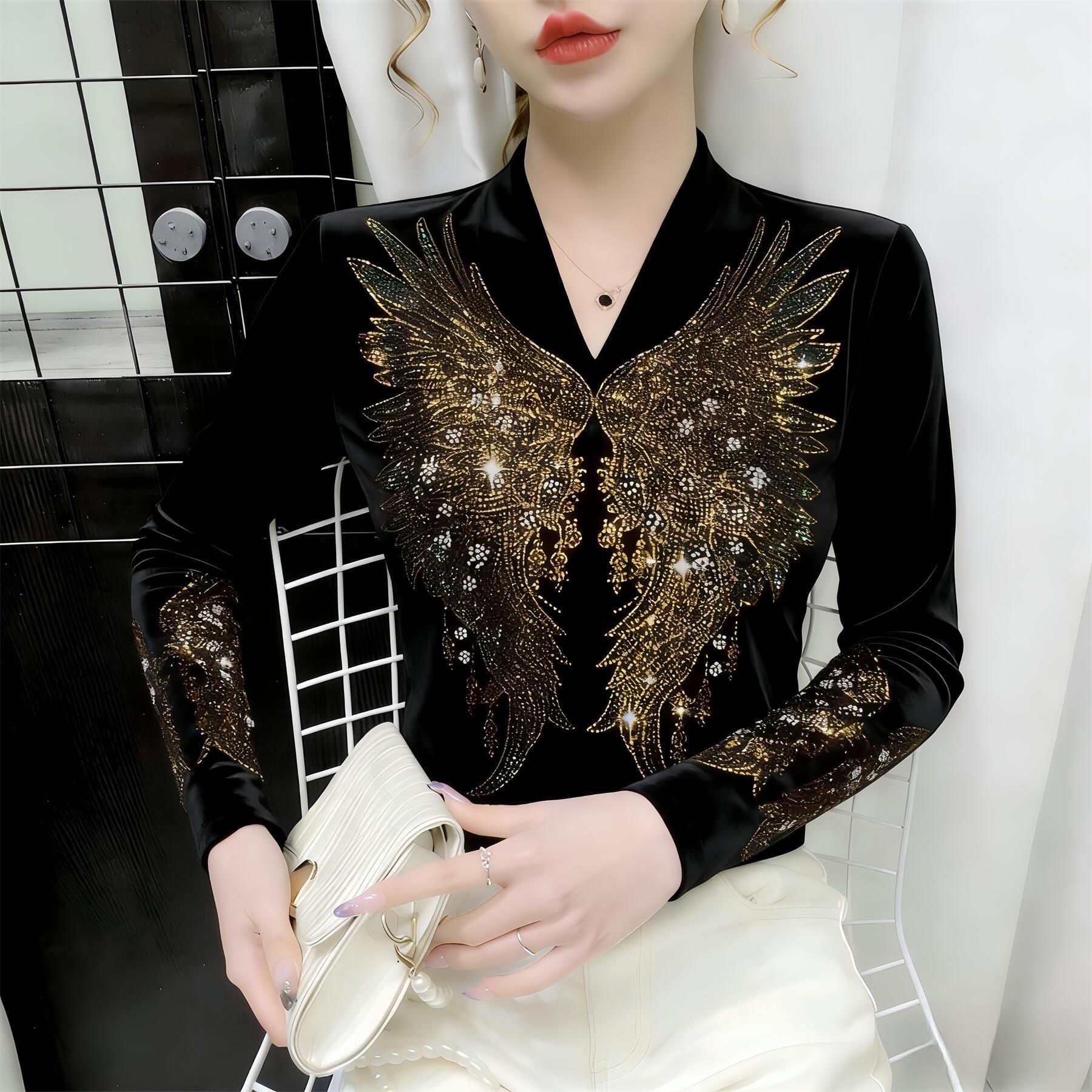 German Velvet V-neck Slim Fit Long Sleeve Women s T-shirt - Light Luxury Hot Drilling, Autumn/Winter Fashion Versatile Base Layer. 3XL-68-73kg
German Velvet V-neck Slim Fit Long Sleeve Women s T-shirt - Light Luxury Hot Drilling, Autumn/Winter Fashion Versatile Base Layer. 3XL-68-73kg