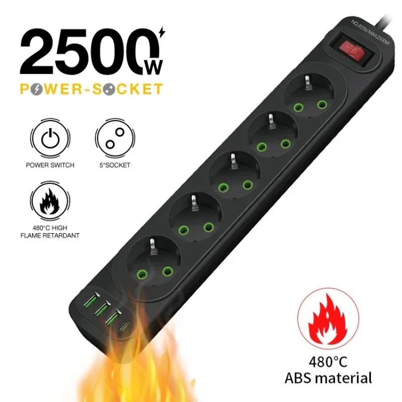 EU Plug Power Strip 5 AC Outlet Multitap Extension with 4 USB Ports 2m Cord Electrical Socket 2500W Fast Charge Surge Protector EU чорний
EU Plug Power Strip 5 AC Outlet Multitap Extension with 4 USB Ports 2m Cord Electrical Socket 2500W Fast Charge Surge Protector EU чорний