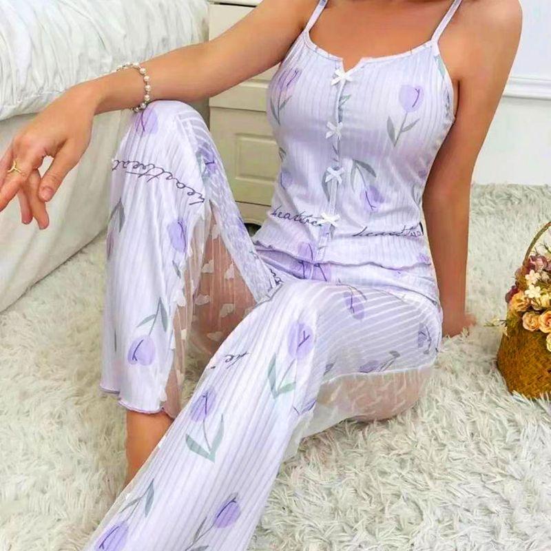 2024 New Sexy Pajamas Women Summer European and American Heart-Shaped Print Patchwork Mesh Hollow Sling Trousers Homewear Purple Flowers XL
2024 New Sexy Pajamas Women Summer European and American Heart-Shaped Print Patchwork Mesh Hollow Sling Trousers Homewear Purple Flowers XL