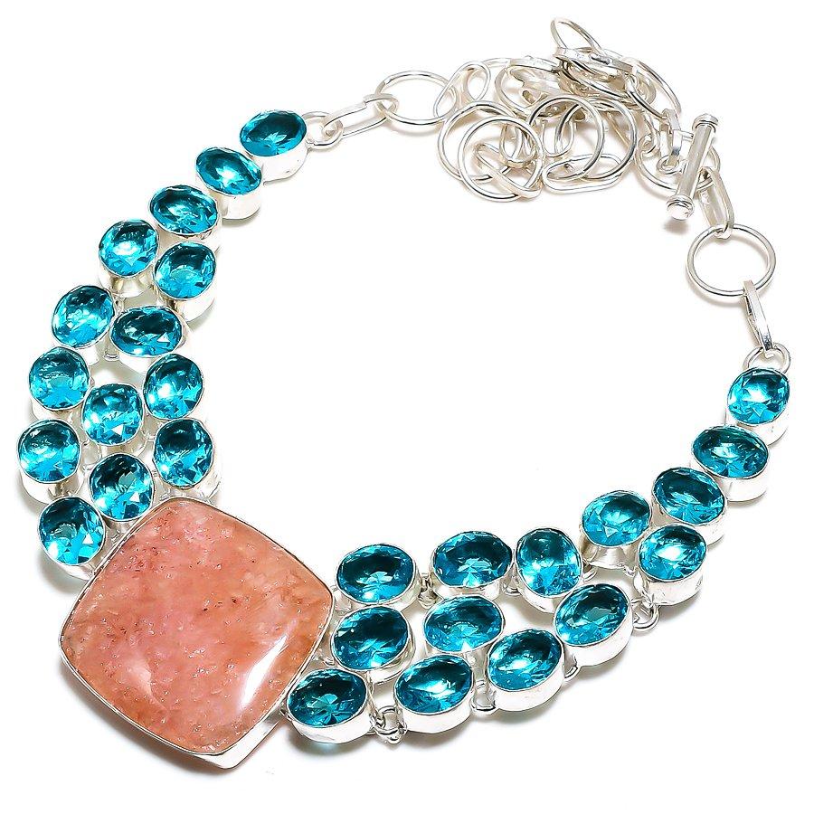 Strawberry Quartz, Blue Topaz 925 Sterling Silver Jewelry Necklace 18 SU-9780
Strawberry Quartz, Blue Topaz 925 Sterling Silver Jewelry Necklace 18 SU-9780