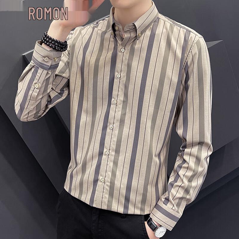 ROMON Men s Stretch Striped Long Sleeve Casual Shirt L
ROMON Men s Stretch Striped Long Sleeve Casual Shirt L