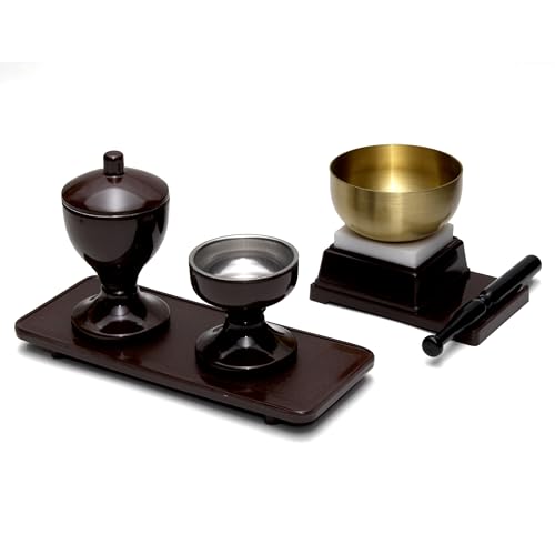 Mini Buddhist Altar Set: 4-piece set including a rust-proof bell, water bowl, rice bowl, and tray (brown)
Mini Buddhist Altar Set: 4-piece set including a rust-proof bell, water bowl, rice bowl, and tray (brown)