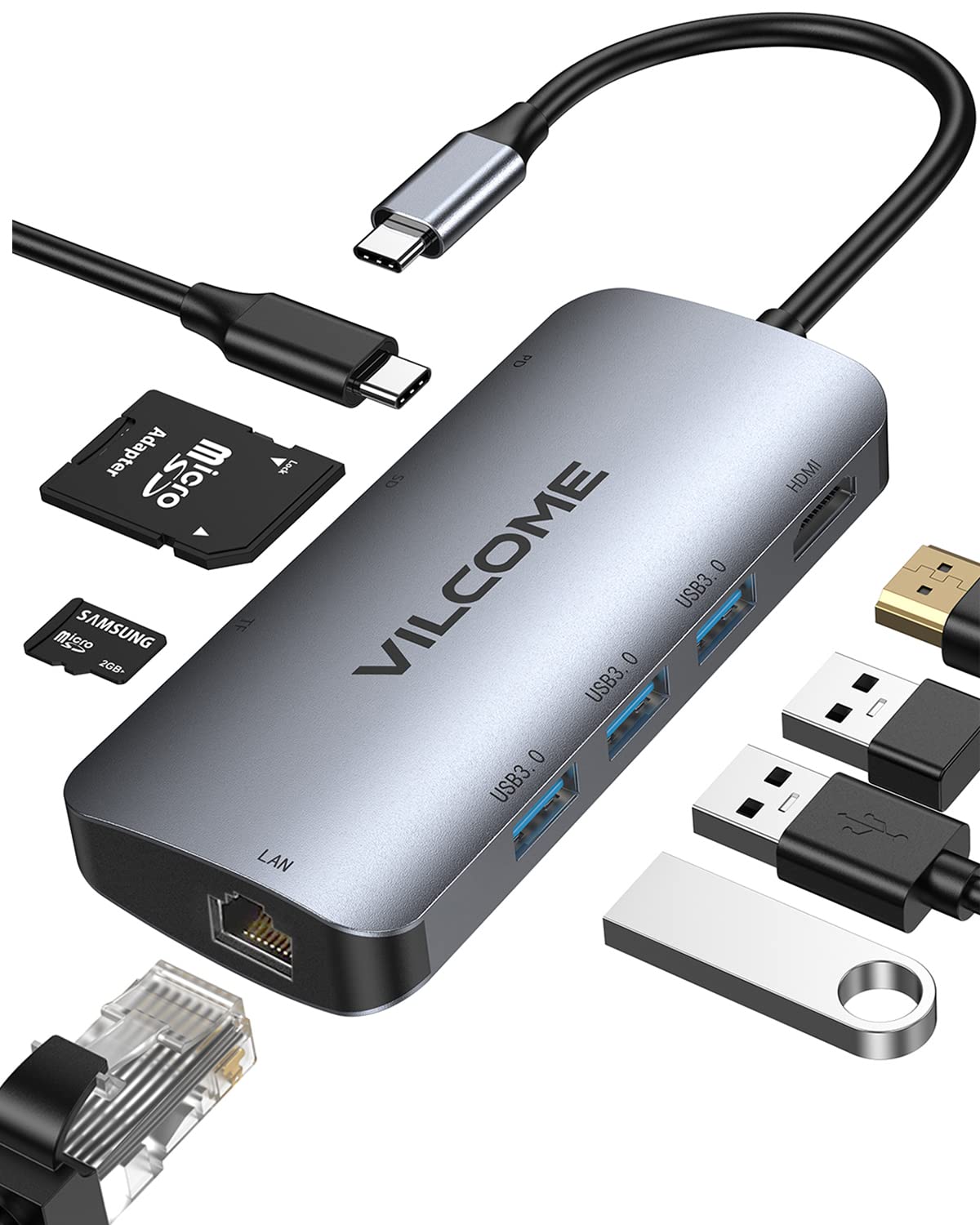 USB C-концентратор Vilcome 8in1 Type C-концентратор, многопортовый адаптер-преобразователь, док-станция, блок питания PD, LAN, 1 Гбит/с Ethernet, 4K HDMI-порт, устройство чтения карт памяти SD Micro
USB C-концентратор Vilcome 8in1 Type C-концентратор, многопортовый адаптер-преобразователь, док-станция, блок питания PD, LAN, 1 Гбит/с Ethernet, 4K HDMI-порт, устройство чтения карт памяти SD Micro