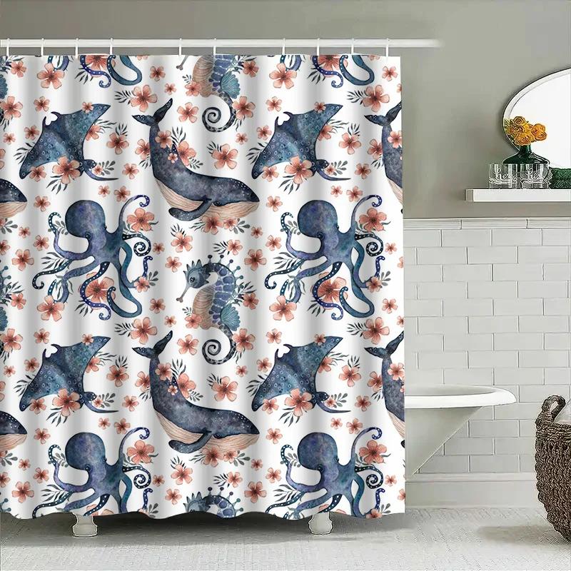 Whimsical Octopus Mermaid Shower Curtain Watercolor Marine Life Bath Decor In Blue Pink Floral Print 72 X 84 Inches W60H190(CM)-1 Pcs
Whimsical Octopus Mermaid Shower Curtain Watercolor Marine Life Bath Decor In Blue Pink Floral Print 72 X 84 Inches W60H190(CM)-1 Pcs