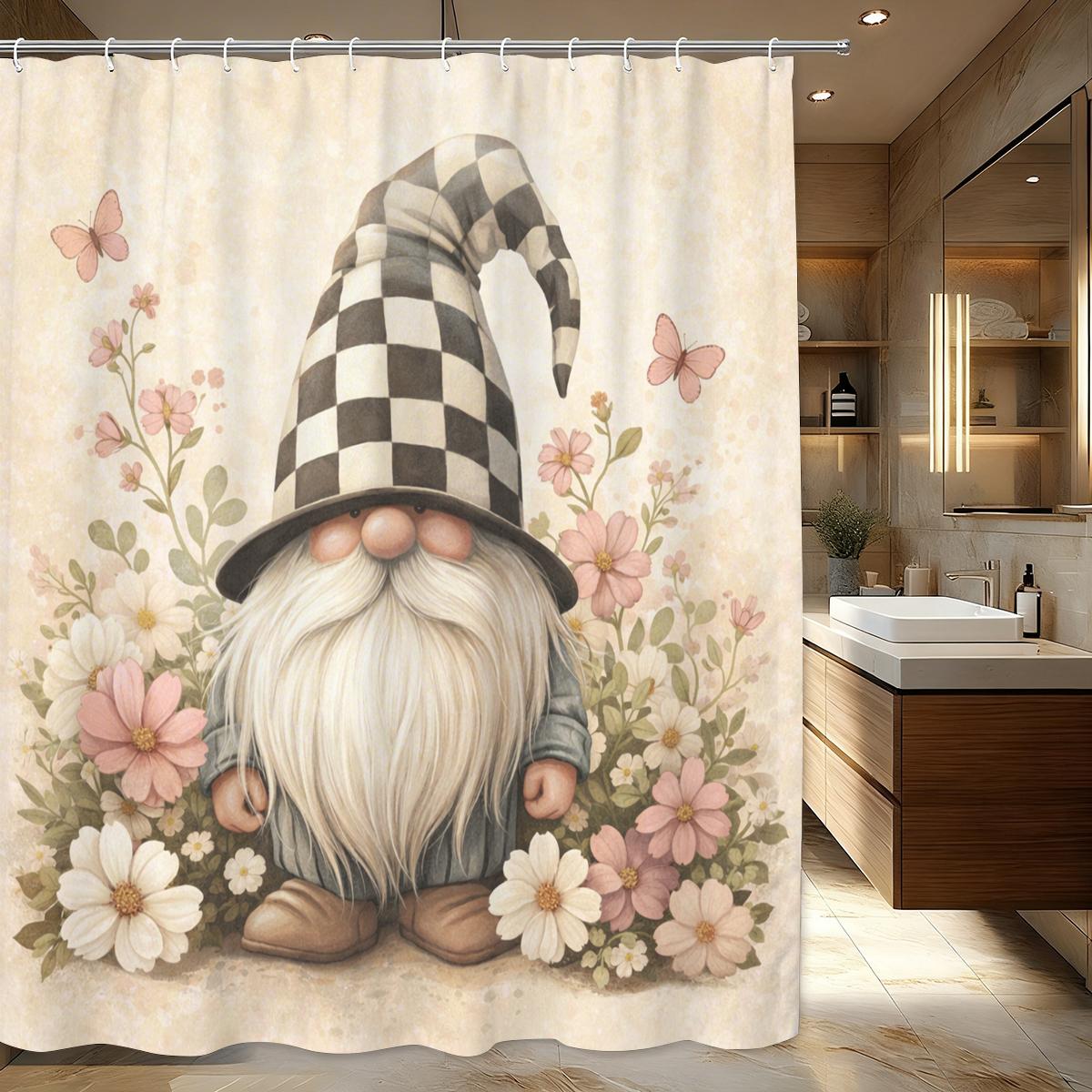 Cute Gnome & Floral Pattern Polyester Shower Curtain - Adorable Bathroom Decor With Butterfly Elements W60H190(CM)-1 Pcs
Cute Gnome & Floral Pattern Polyester Shower Curtain - Adorable Bathroom Decor With Butterfly Elements W60H190(CM)-1 Pcs