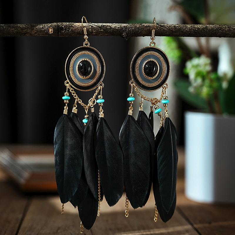 Bohemian Colorful Natural Feather Earrings for Women Vacation Style Long Oval Drop Glaze Dangle Earrings Female Jewelry чорний
Bohemian Colorful Natural Feather Earrings for Women Vacation Style Long Oval Drop Glaze Dangle Earrings Female Jewelry чорний